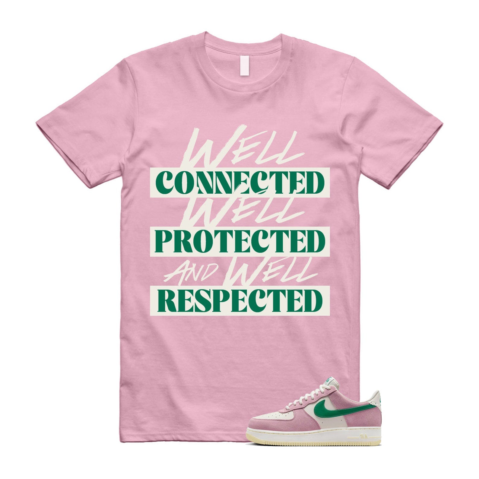 Air Force Pink Malachite 1 Low '07 LV8 Medium Soft Sail Alabaster T Shirt Match WELL T-Shirt, Sneaker Match Tee