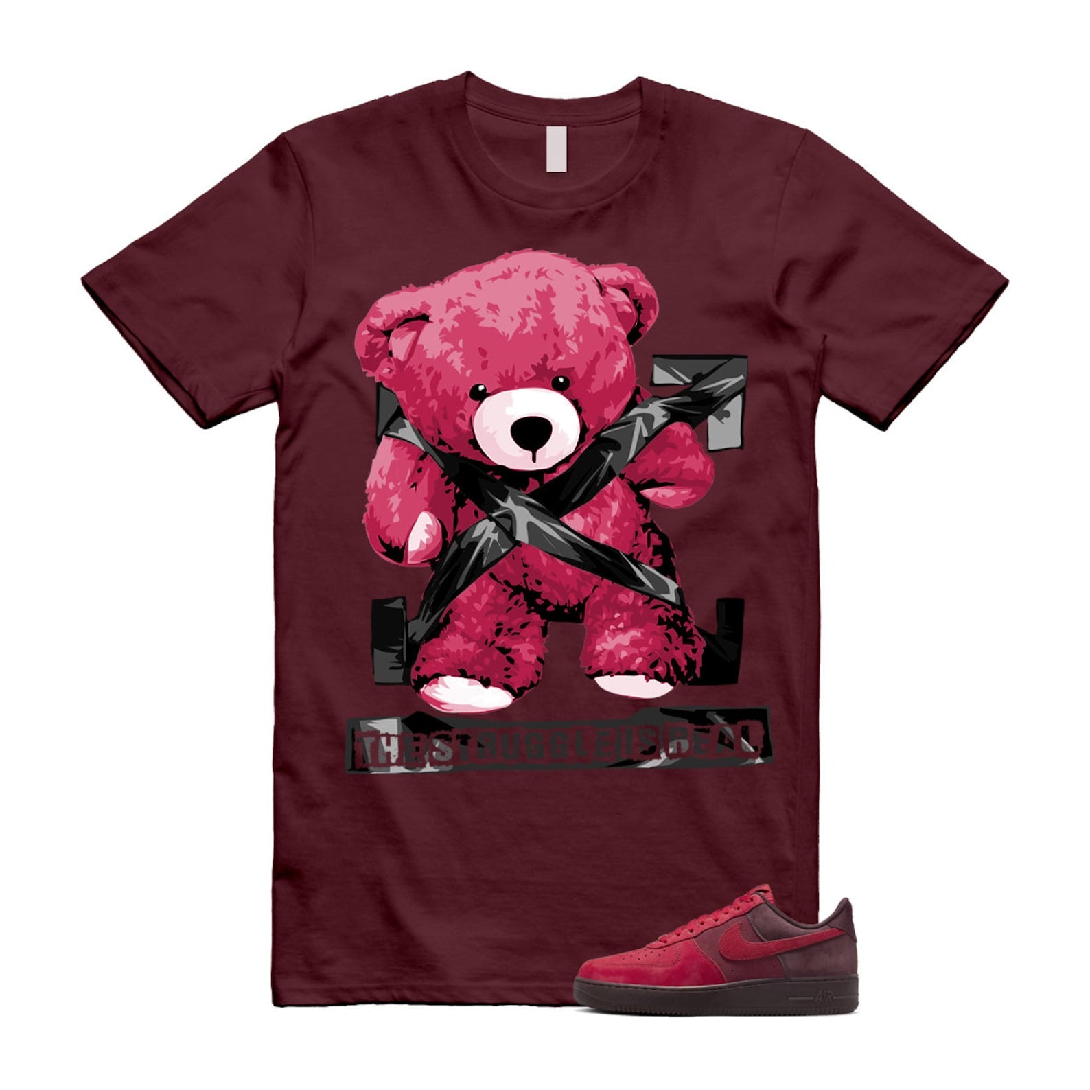 Air Force 1 Layers of Love University Red Burgundy Crush Gym Team Red Pacific Moss Low T Shirt Match STRUG T-Shirt, Sneaker Match Tee