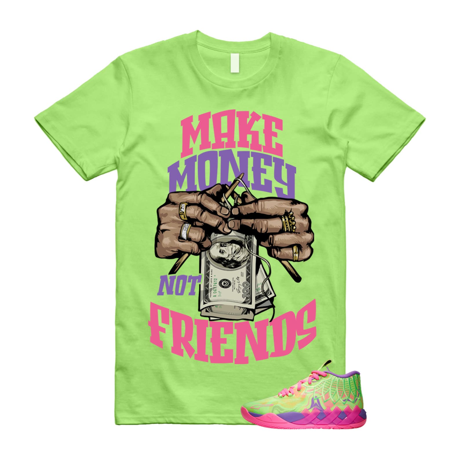 Inverse Toxic LaMelo Ball MB.01 Purple Glimmer Knockout Pink Green Gecko T Shirt Match MM T-Shirt, Sneaker Match Tee