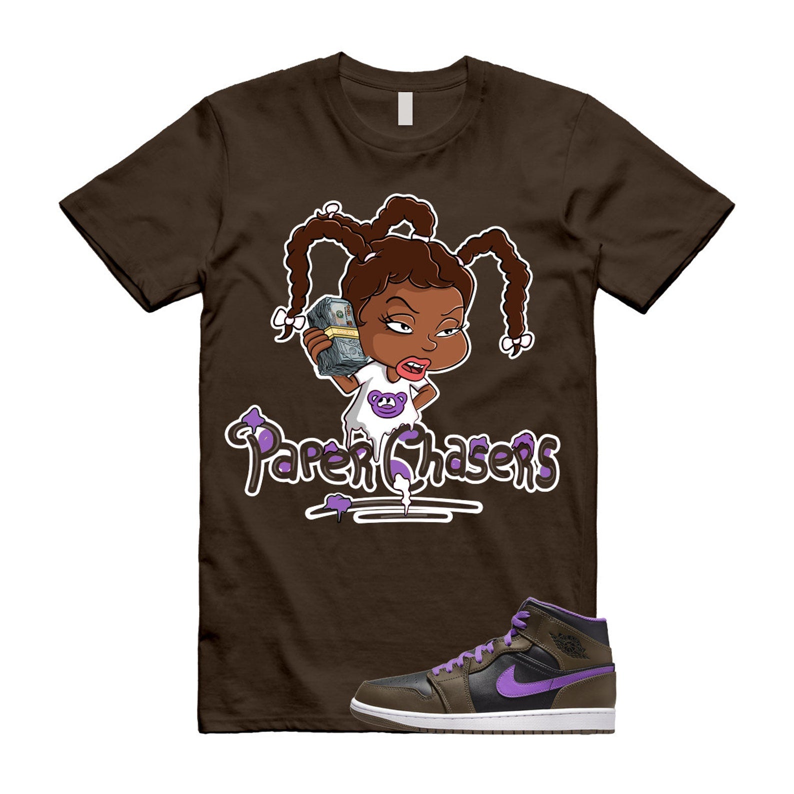 PC T Shirt to match Air 1 Mid Palomino Purple Mocha Wild Berry Black White T-Shirt, Sneaker Match Tee