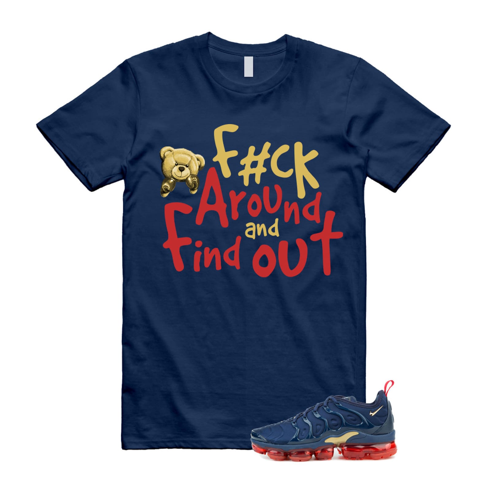 VaporMax Olympic Air Plus Midnight Navy Gold Black T Shirt Match FCK T-Shirt, Sneaker Match Tee