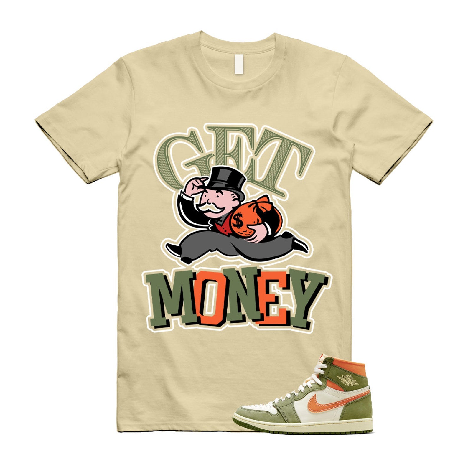 Craft Celadon 1 High OG Sky J Light Olive Bright Mandarin Coconut Milk T Shirt Match GM T-Shirt, Sneaker Match Tee