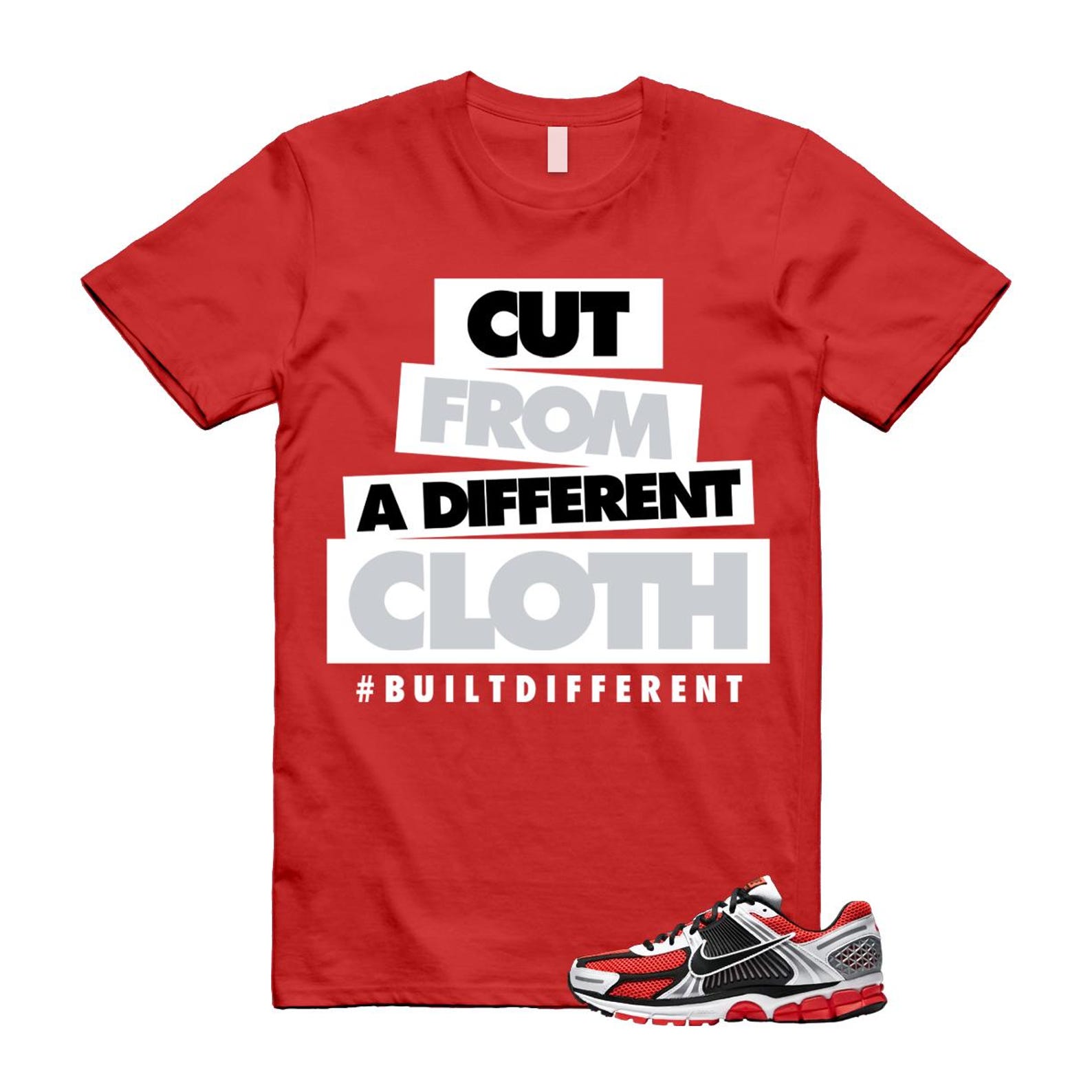 Zoom Vomero 5 Bright Crimson Silver Black White T Shirt Match CLOTH T-Shirt, Sneaker Match Tee