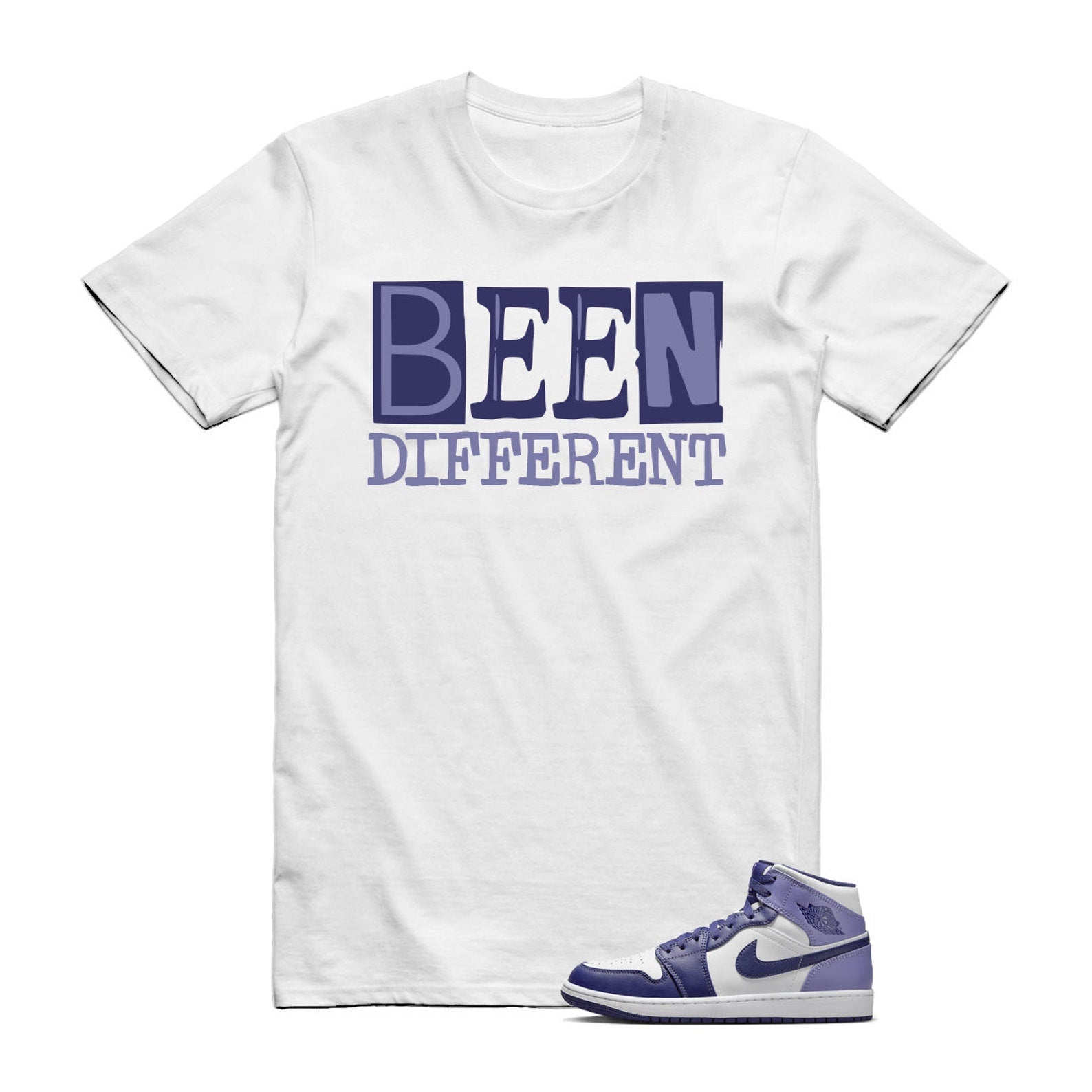 Sky J Purple Blueberry Air Mid Light White T Shirt Match BEEN T-Shirt, Sneaker Match Tee