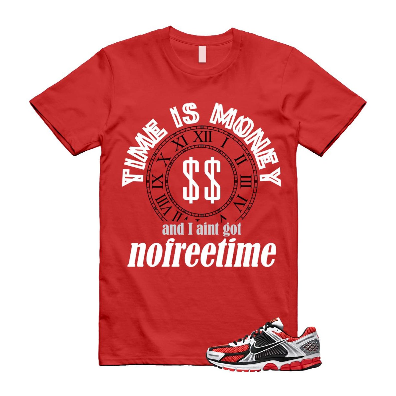 Zoom Vomero 5 Bright Crimson Silver Black White T Shirt Match FREE TIME T-Shirt, Sneaker Match Tee