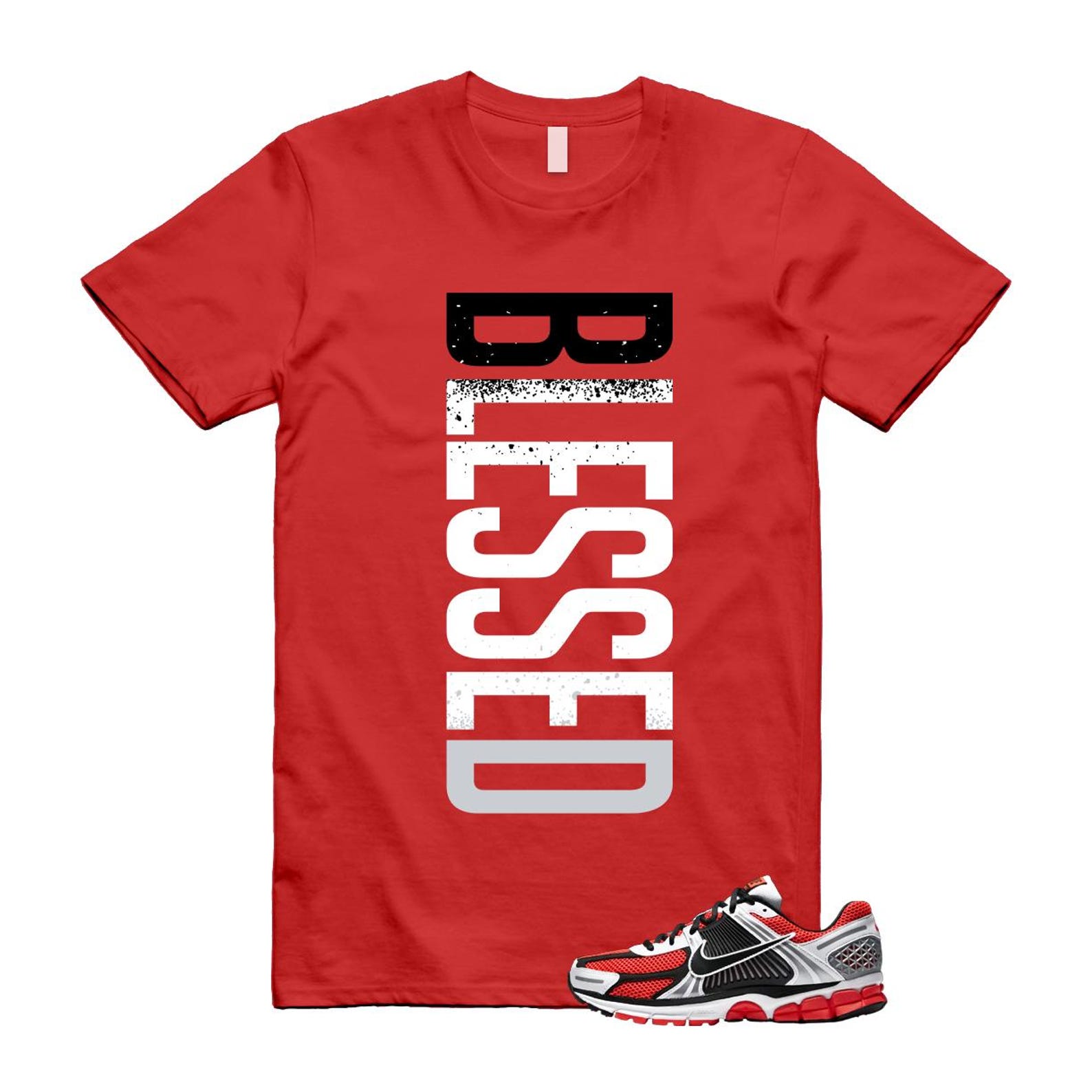 Zoom Vomero 5 Bright Crimson Silver Black White T Shirt Match VERTBLS T-Shirt, Sneaker Match Tee