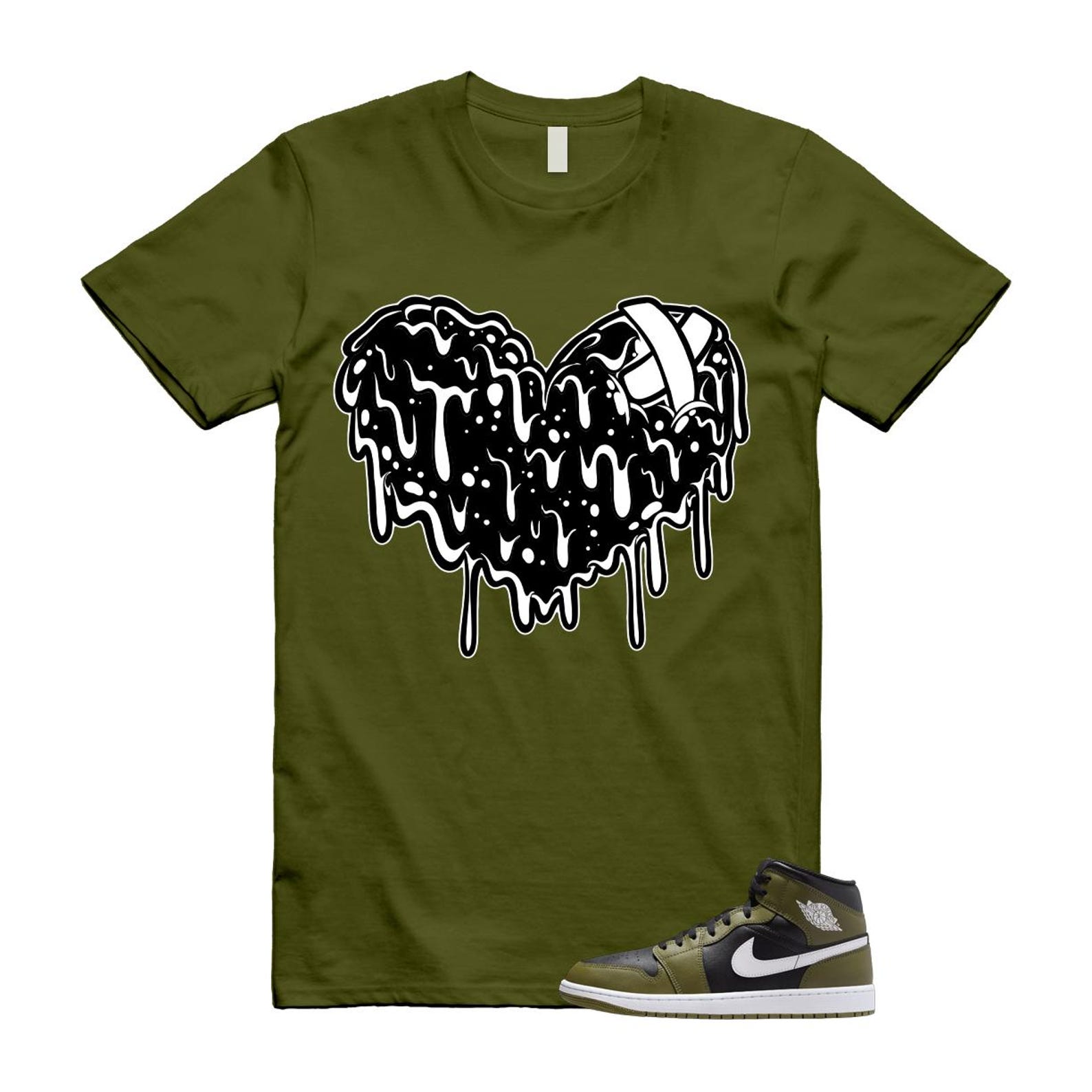 1 Sequoia Olive Green Black White Air Mid T Shirt Match DRHRT T-Shirt, Sneaker Match Tee