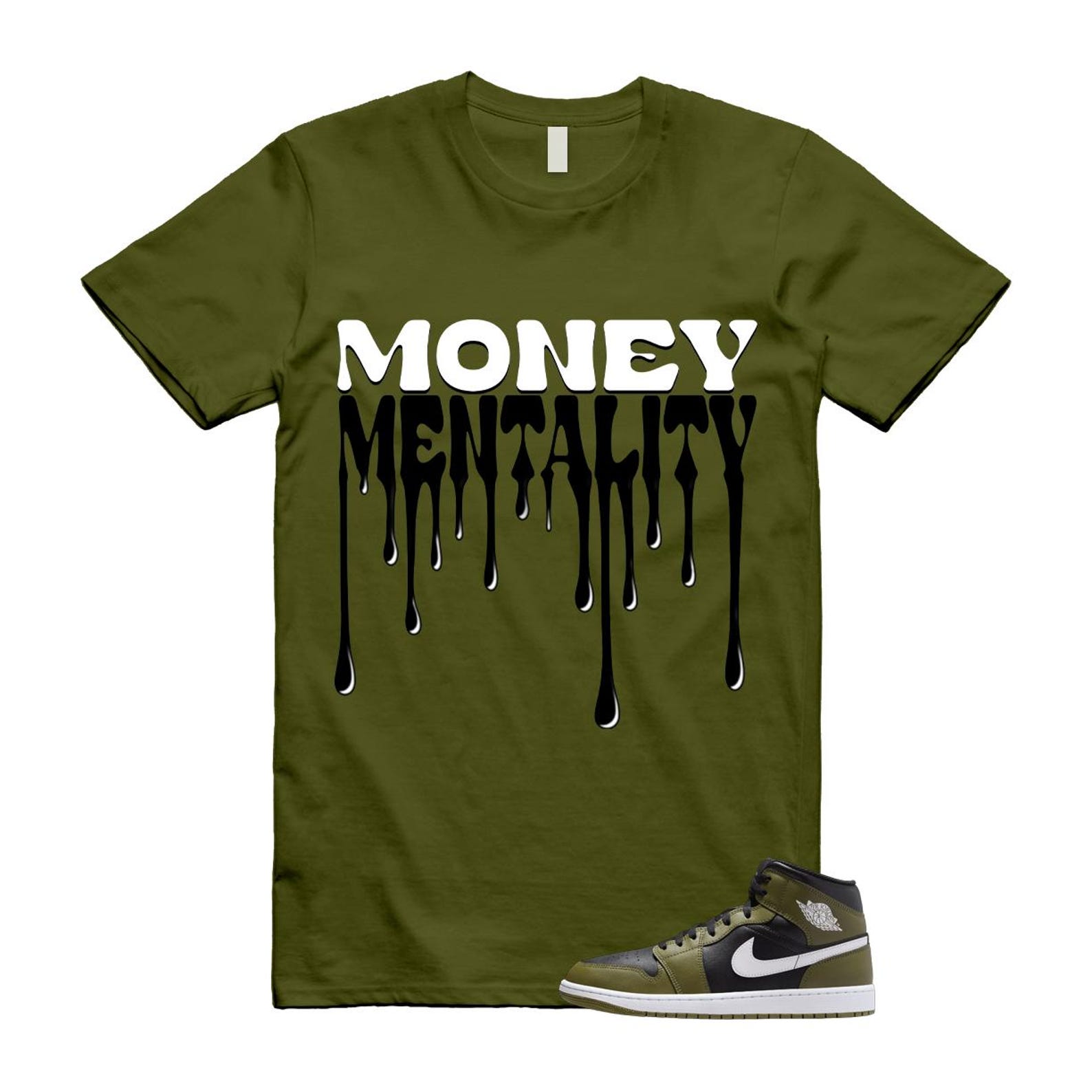 1 Sequoia Olive Green Black White Air Mid T Shirt Match MENTALITY T-Shirt, Sneaker Match Tee