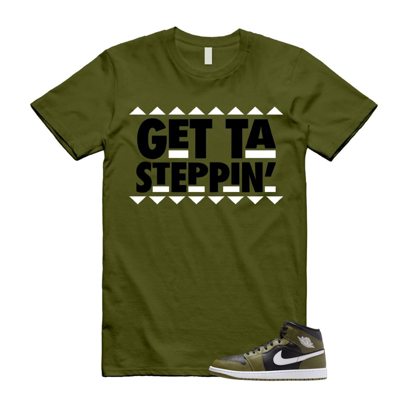 1 Sequoia Olive Green Black White Air Mid T Shirt Match GET T-Shirt, Sneaker Match Tee