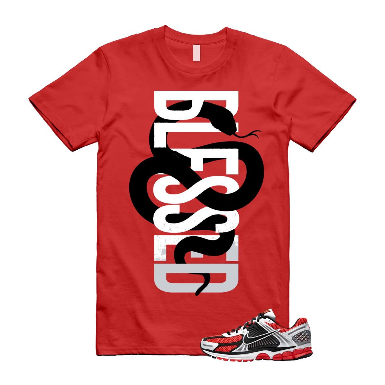 Zoom Vomero 5 Bright Crimson Silver Black White T Shirt Match SNAKEBLS T-Shirt, Sneaker Match Tee