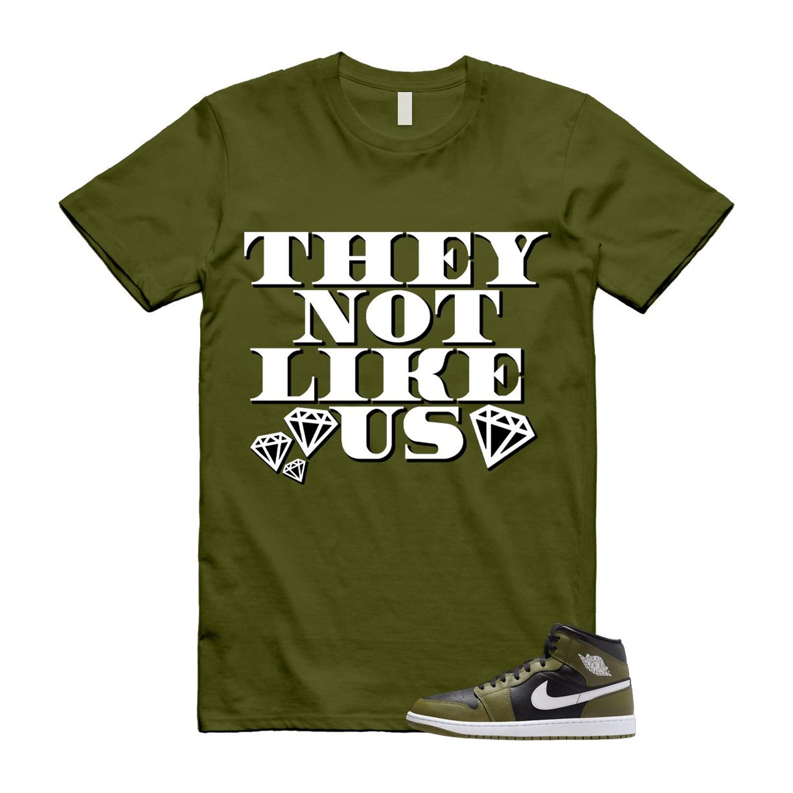 1 Sequoia Olive Green Black White Air Mid T Shirt Match US2 T-Shirt, Sneaker Match Tee
