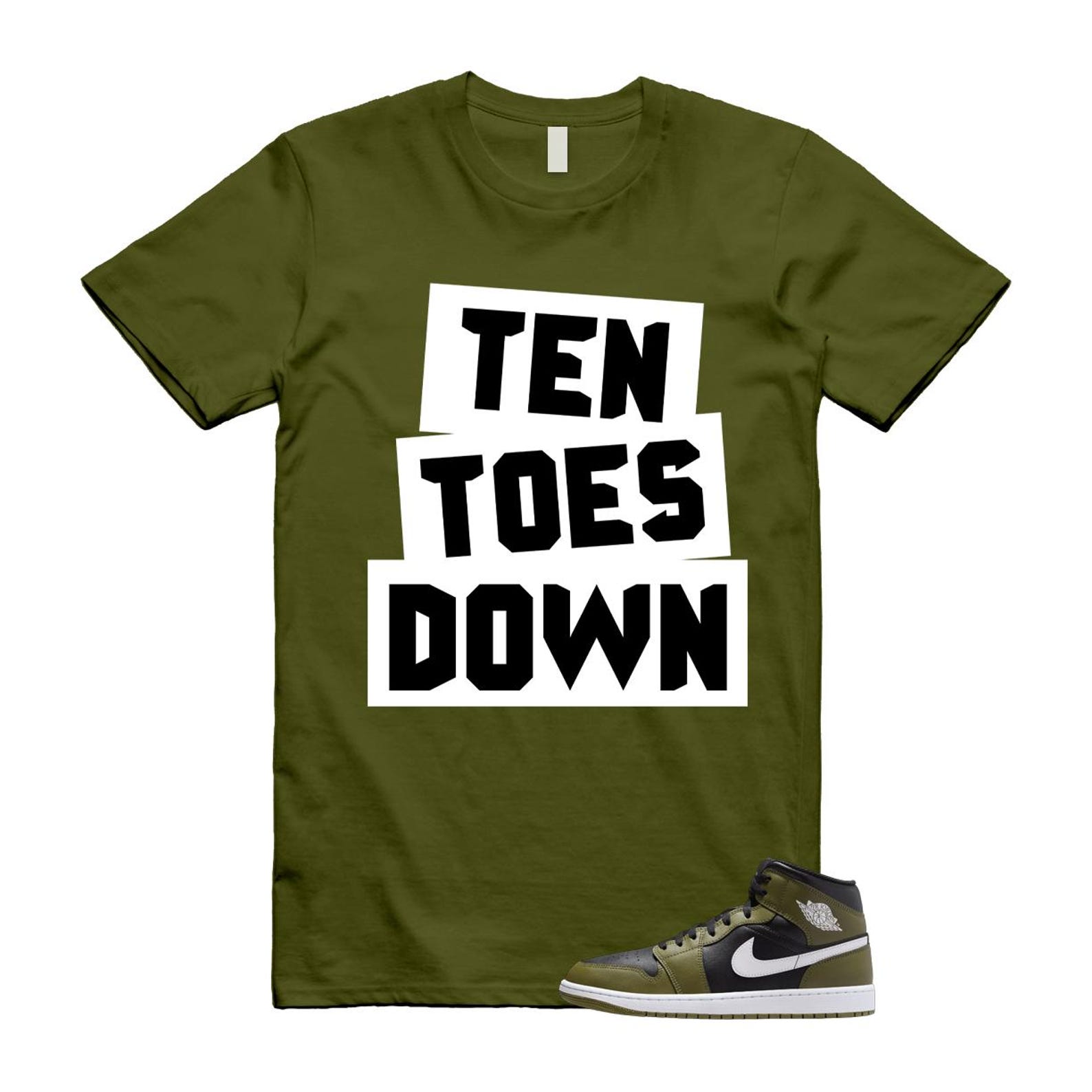 1 Sequoia Olive Green Black White Air Mid T Shirt Match TTD T-Shirt, Sneaker Match Tee