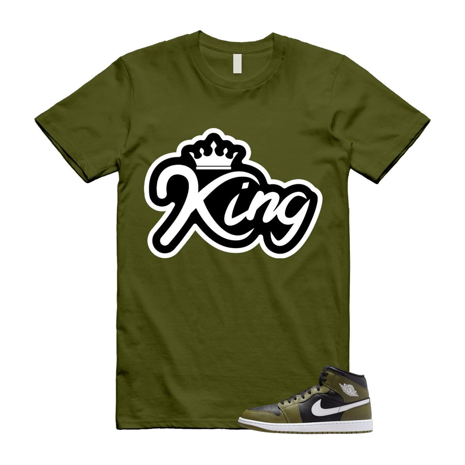 1 Sequoia Olive Green Black White Air Mid T Shirt Match K2 T-Shirt, Sneaker Match Tee