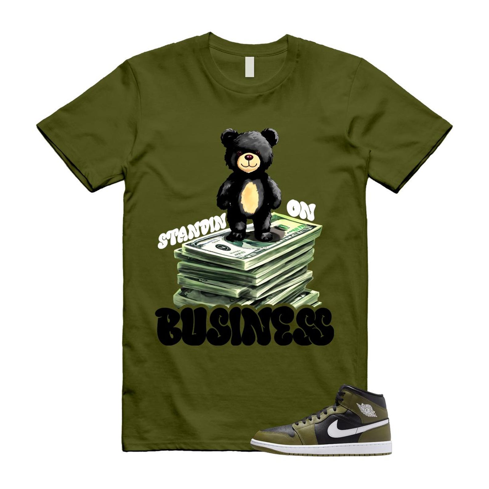 1 Sequoia Olive Green Black White Air Mid T Shirt Match SB2 T-Shirt, Sneaker Match Tee