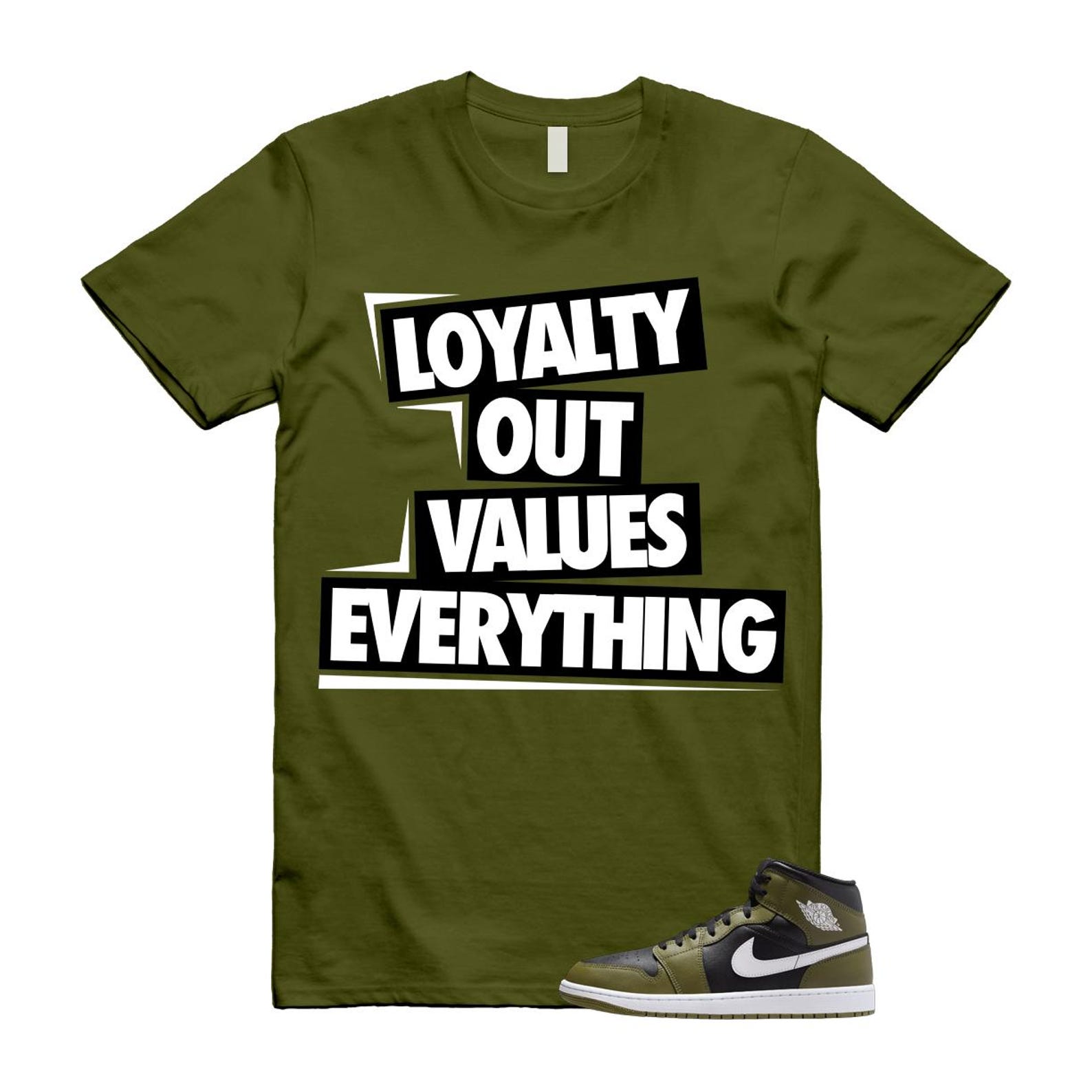 1 Sequoia Olive Green Black White Air Mid T Shirt Match LOVE T-Shirt, Sneaker Match Tee