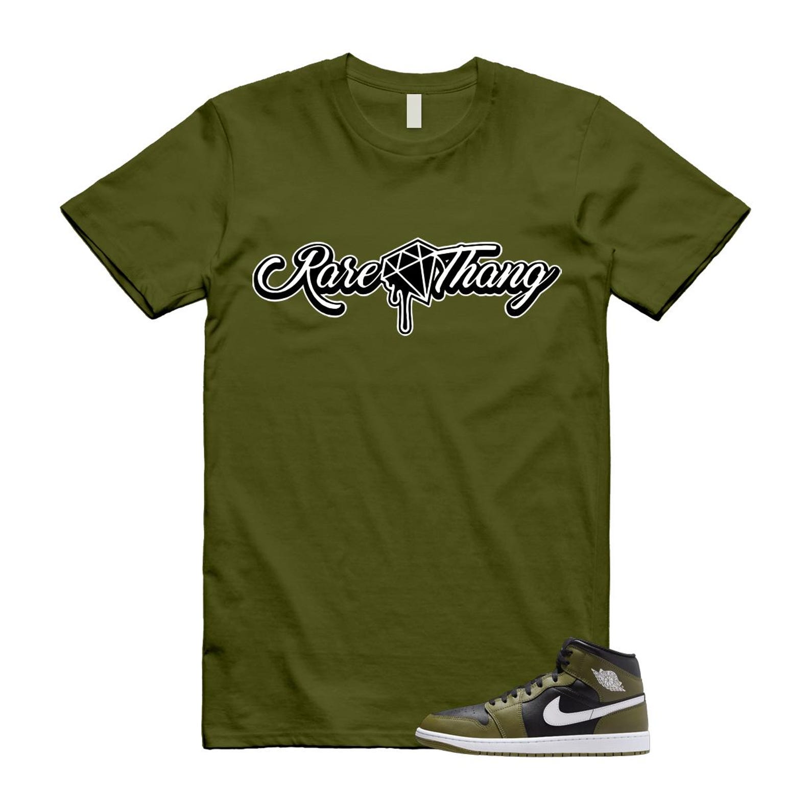 1 Sequoia Olive Green Black White Air Mid T Shirt Match RARE T-Shirt, Sneaker Match Tee