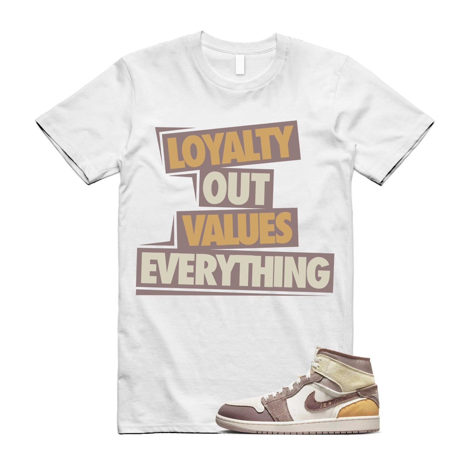LOVE T Shirt to match Air J 1 Mid SE Craft Inside Out Taupe Haze Sail Brown Fossil Stone Celestial Gold Muslin T-Shirt, Sneaker Match Tee