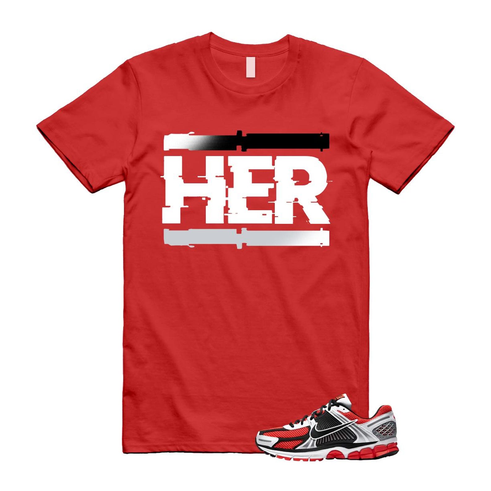 Zoom Vomero 5 Bright Crimson Silver Black White T Shirt Match HER T-Shirt, Sneaker Match Tee