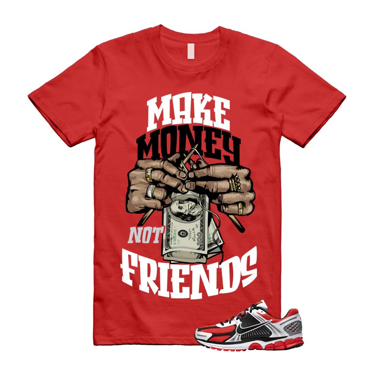 Zoom Vomero 5 Bright Crimson Silver Black White T Shirt Match MM T-Shirt, Sneaker Match Tee