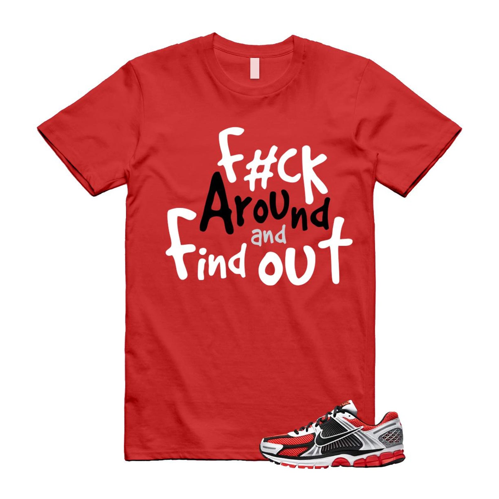 Zoom Vomero 5 Bright Crimson Silver Black White T Shirt Match FCK2 T-Shirt, Sneaker Match Tee