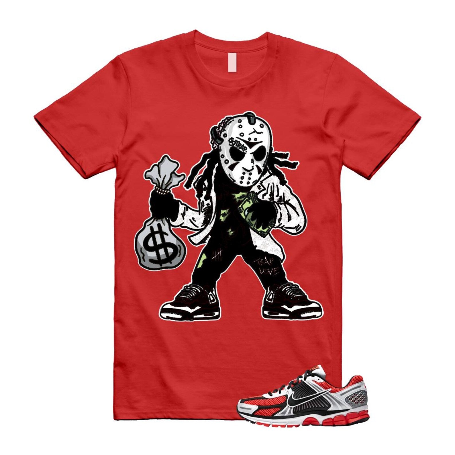 Zoom Vomero 5 Bright Crimson Silver Black White T Shirt Match JASON T-Shirt, Sneaker Match Tee