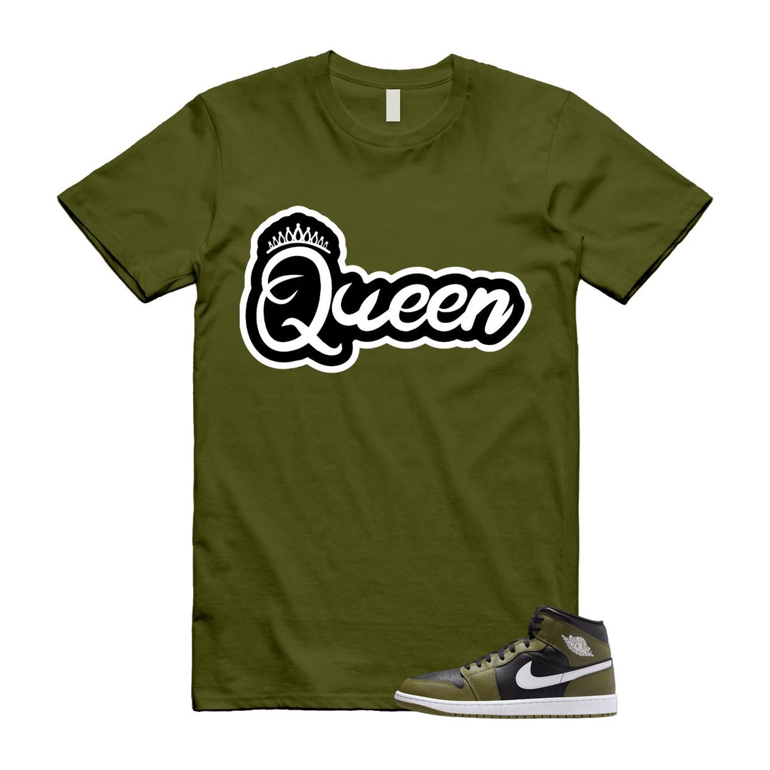 1 Sequoia Olive Green Black White Air Mid T Shirt Match Q2 T-Shirt, Sneaker Match Tee