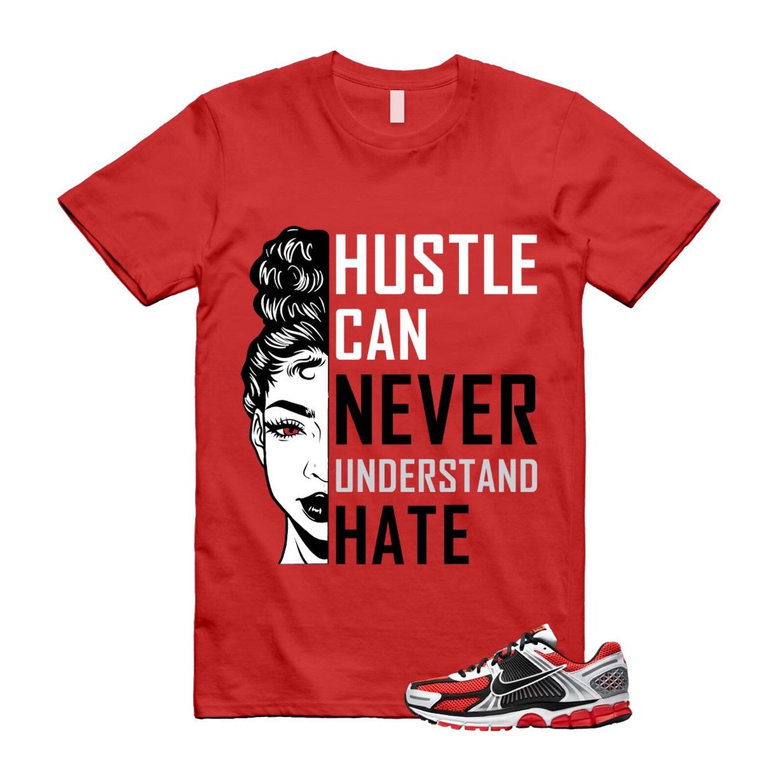 Zoom Vomero 5 Bright Crimson Silver Black White T Shirt Match HUSTLE T-Shirt, Sneaker Match Tee