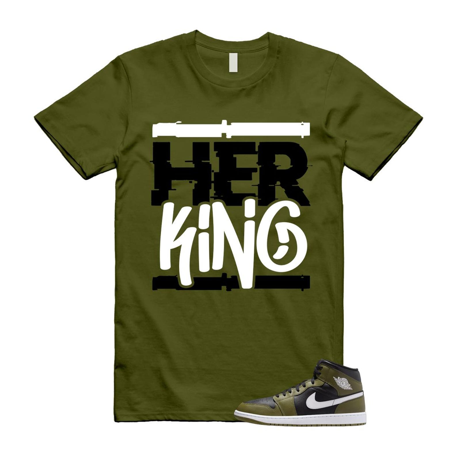 1 Sequoia Olive Green Black White Air Mid T Shirt Match HK T-Shirt, Sneaker Match Tee