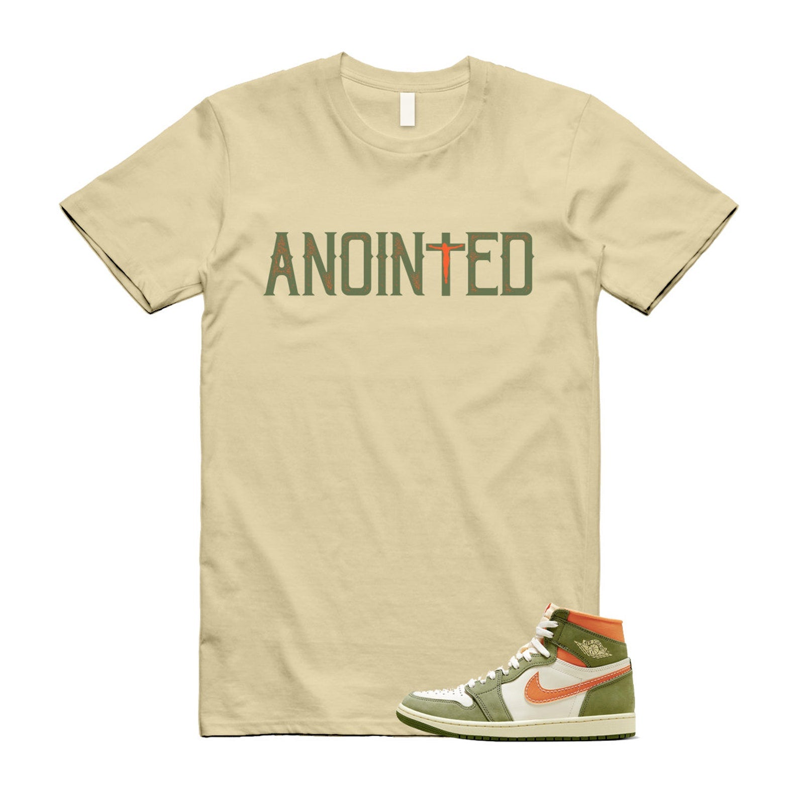Craft Celadon 1 High OG Sky J Light Olive Bright Mandarin Coconut Milk T Shirt Match ANOINTED T-Shirt, Sneaker Match Tee