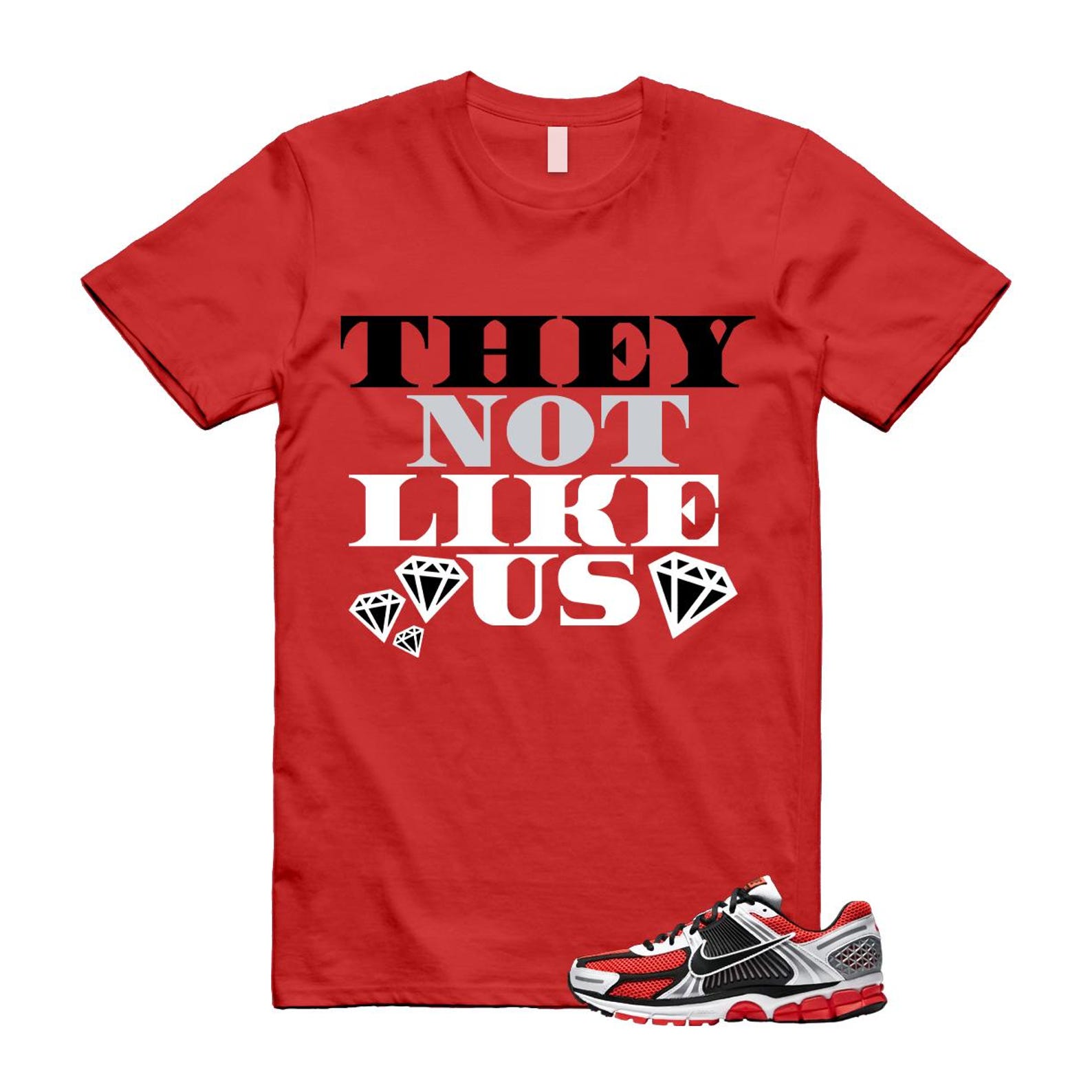 Zoom Vomero 5 Bright Crimson Silver Black White T Shirt Match US2 T-Shirt, Sneaker Match Tee