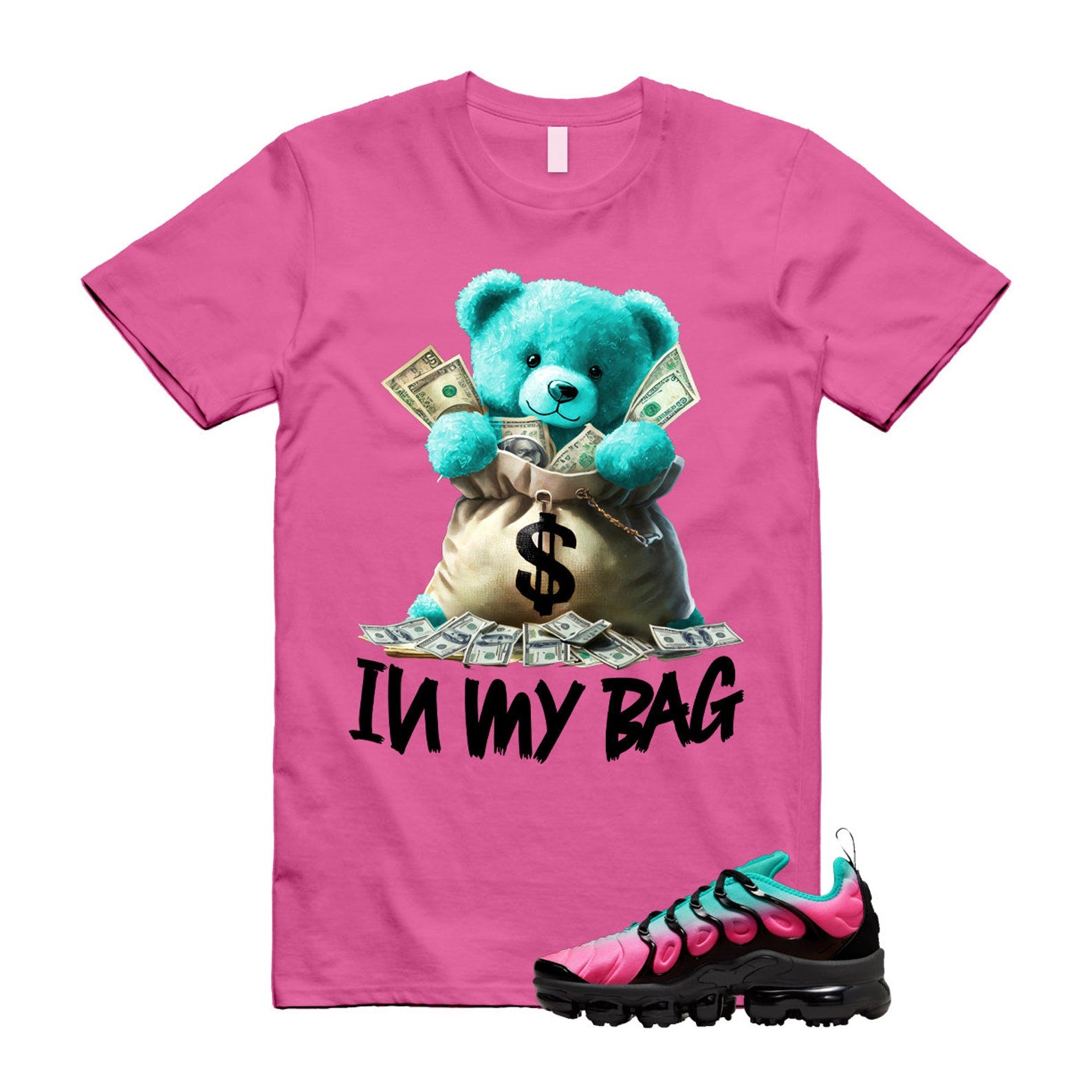VaporMax South Beach Gradient Pink Blast Clear Jade Black 98 Air Plus T Shirt Match BAG T-Shirt, Sneaker Match Tee