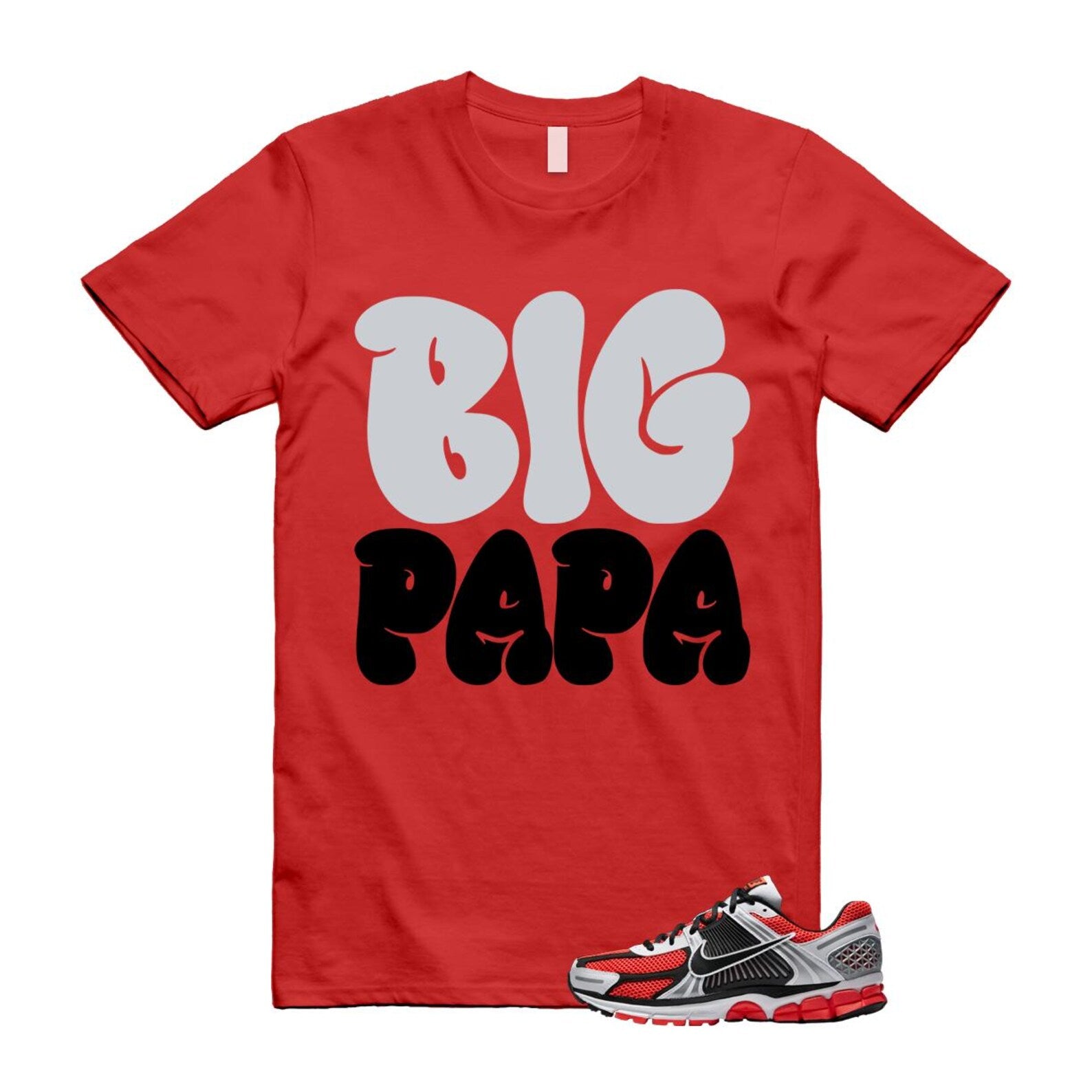 Zoom Vomero 5 Bright Crimson Silver Black White T Shirt Match PAPA T-Shirt, Sneaker Match Tee