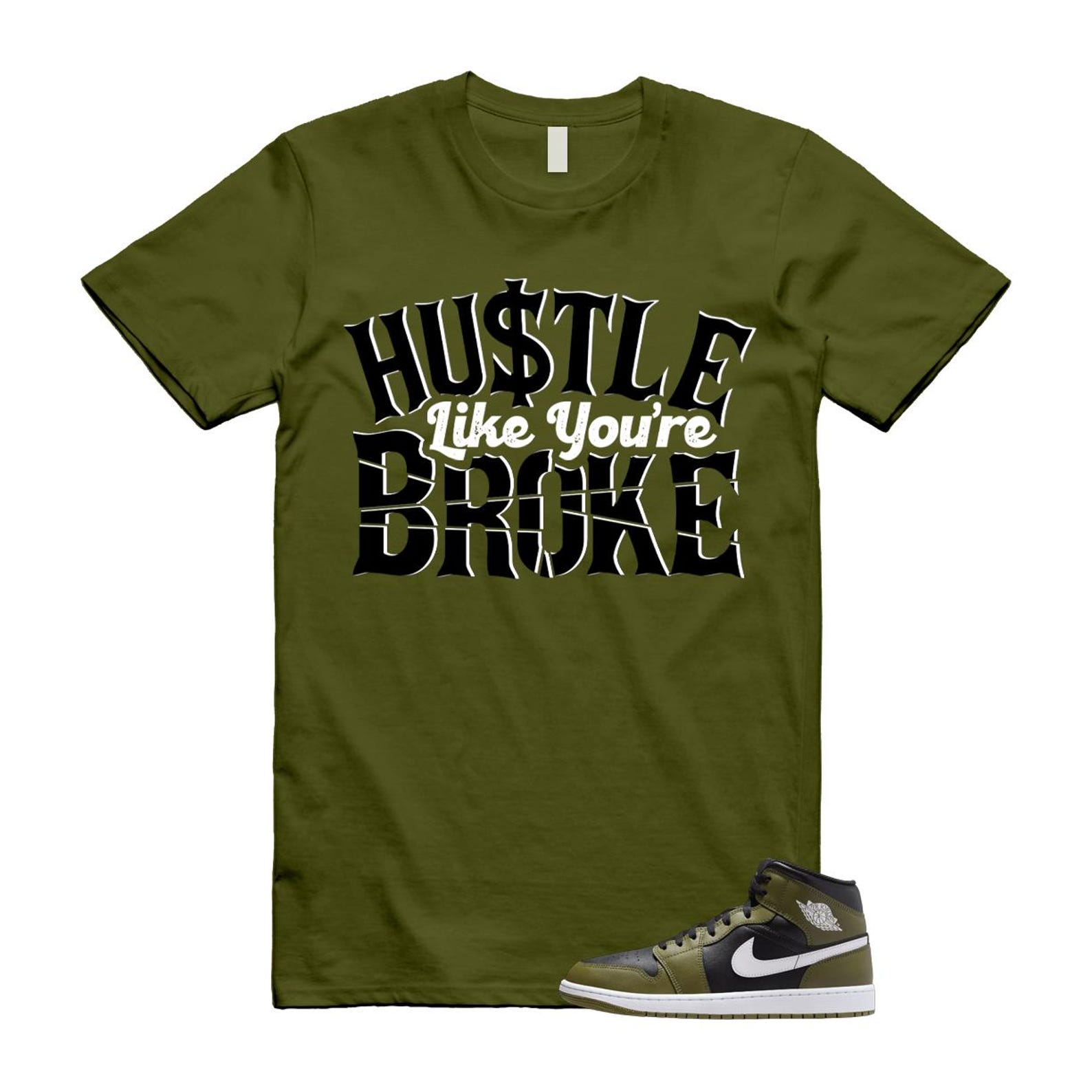 1 Sequoia Olive Green Black White Air Mid T Shirt Match BROKE T-Shirt, Sneaker Match Tee