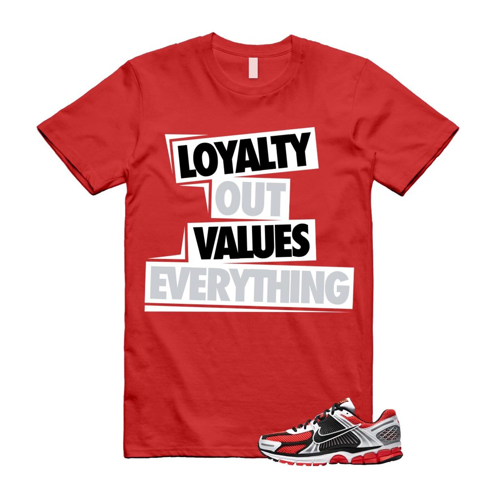 Zoom Vomero 5 Bright Crimson Silver Black White T Shirt Match LOVE T-Shirt, Sneaker Match Tee