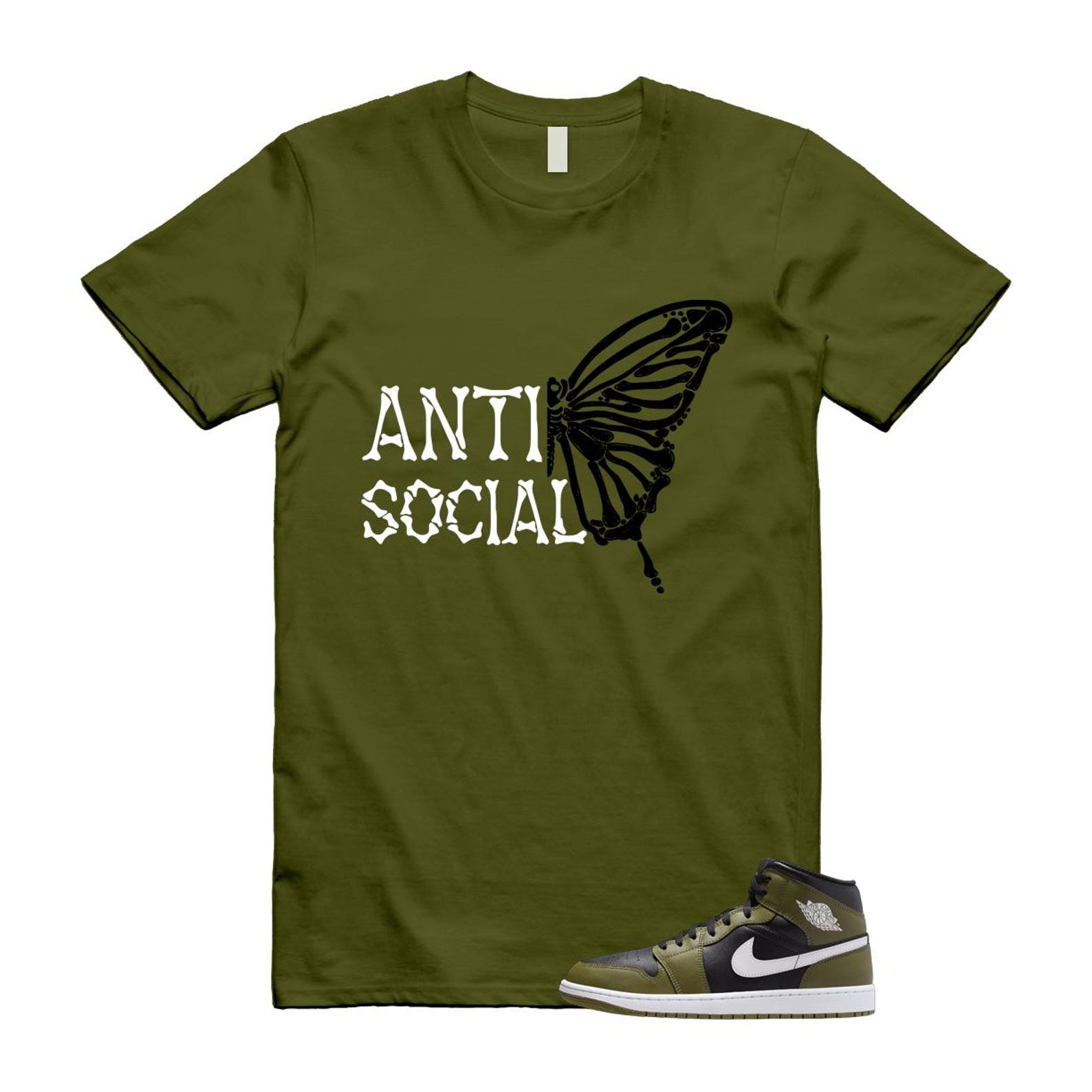 1 Sequoia Olive Green Black White Air Mid T Shirt Match ASB T-Shirt, Sneaker Match Tee