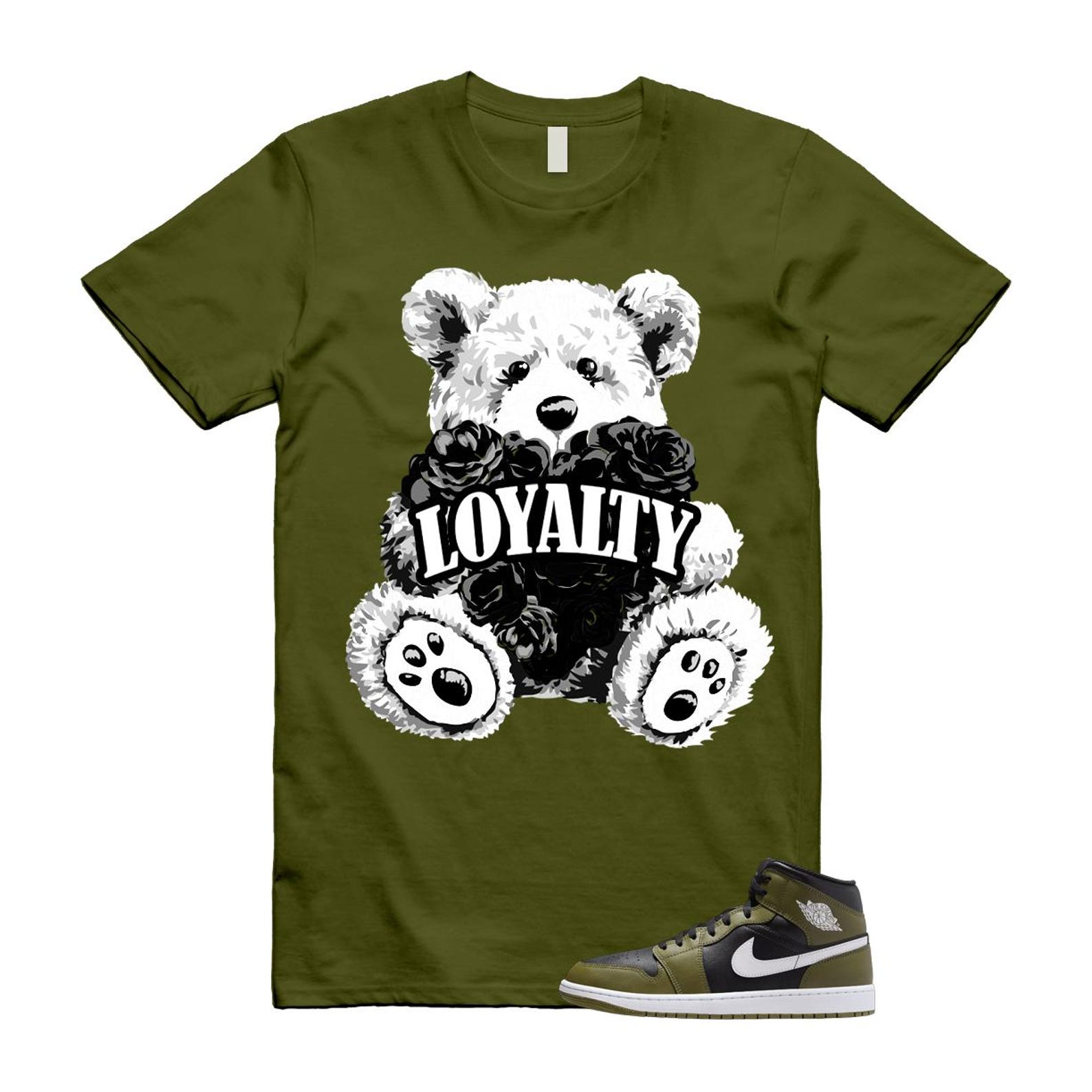 1 Sequoia Olive Green Black White Air Mid T Shirt Match LYLTY T-Shirt, Sneaker Match Tee