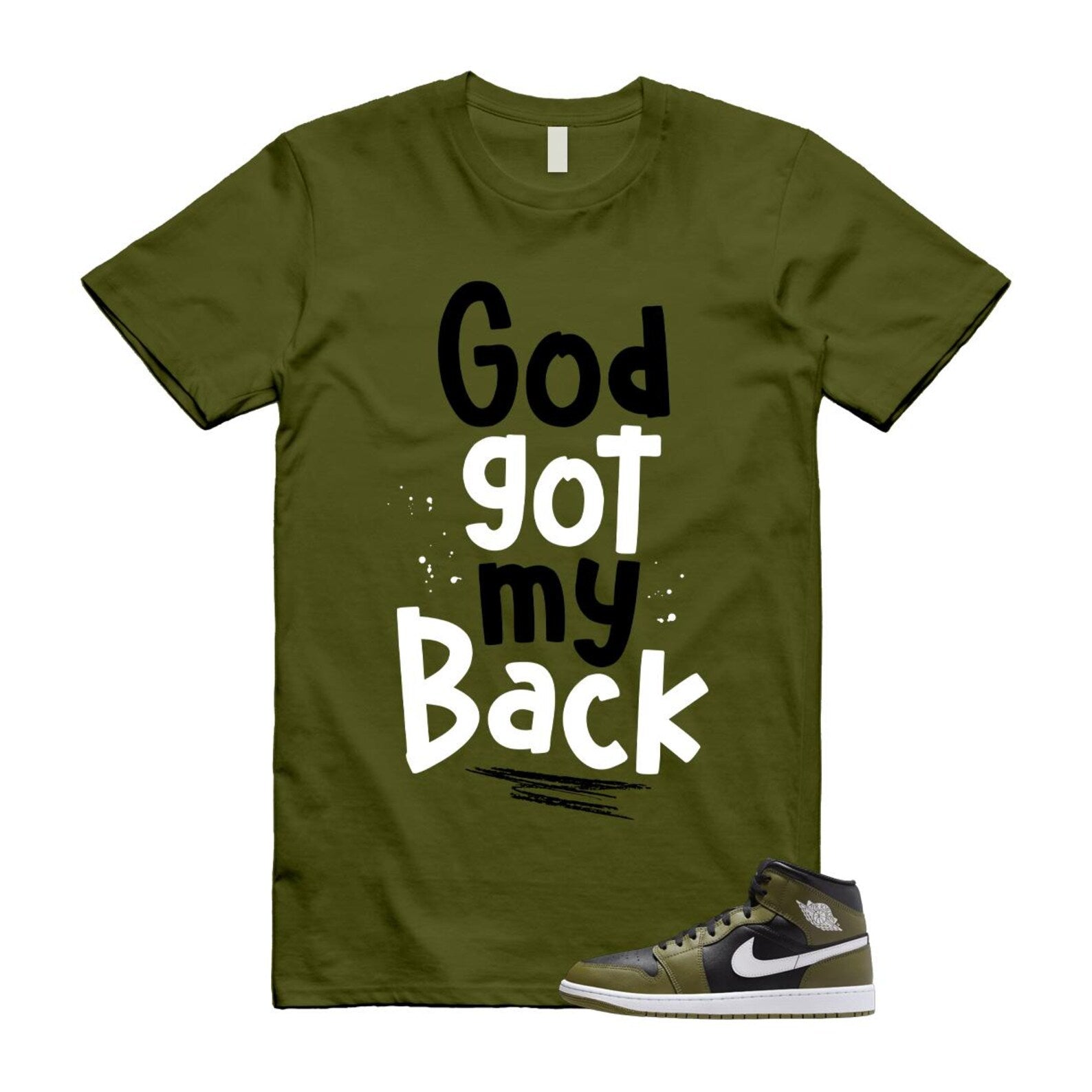 1 Sequoia Olive Green Black White Air Mid T Shirt Match GOD T-Shirt, Sneaker Match Tee