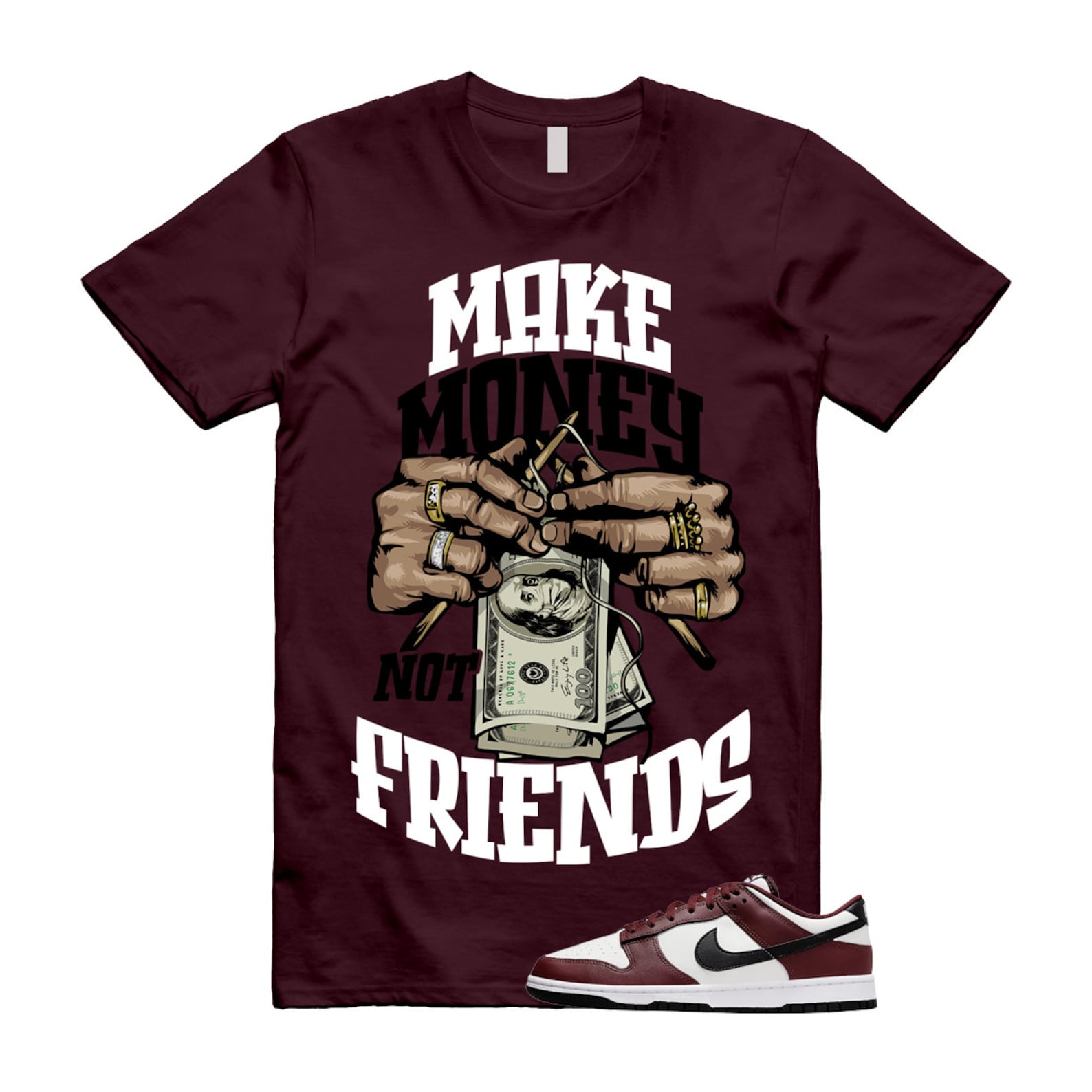 Dunk Dark Team Red Black Low Summit White T Shirt Match MM T-Shirt, Sneaker Match Tee