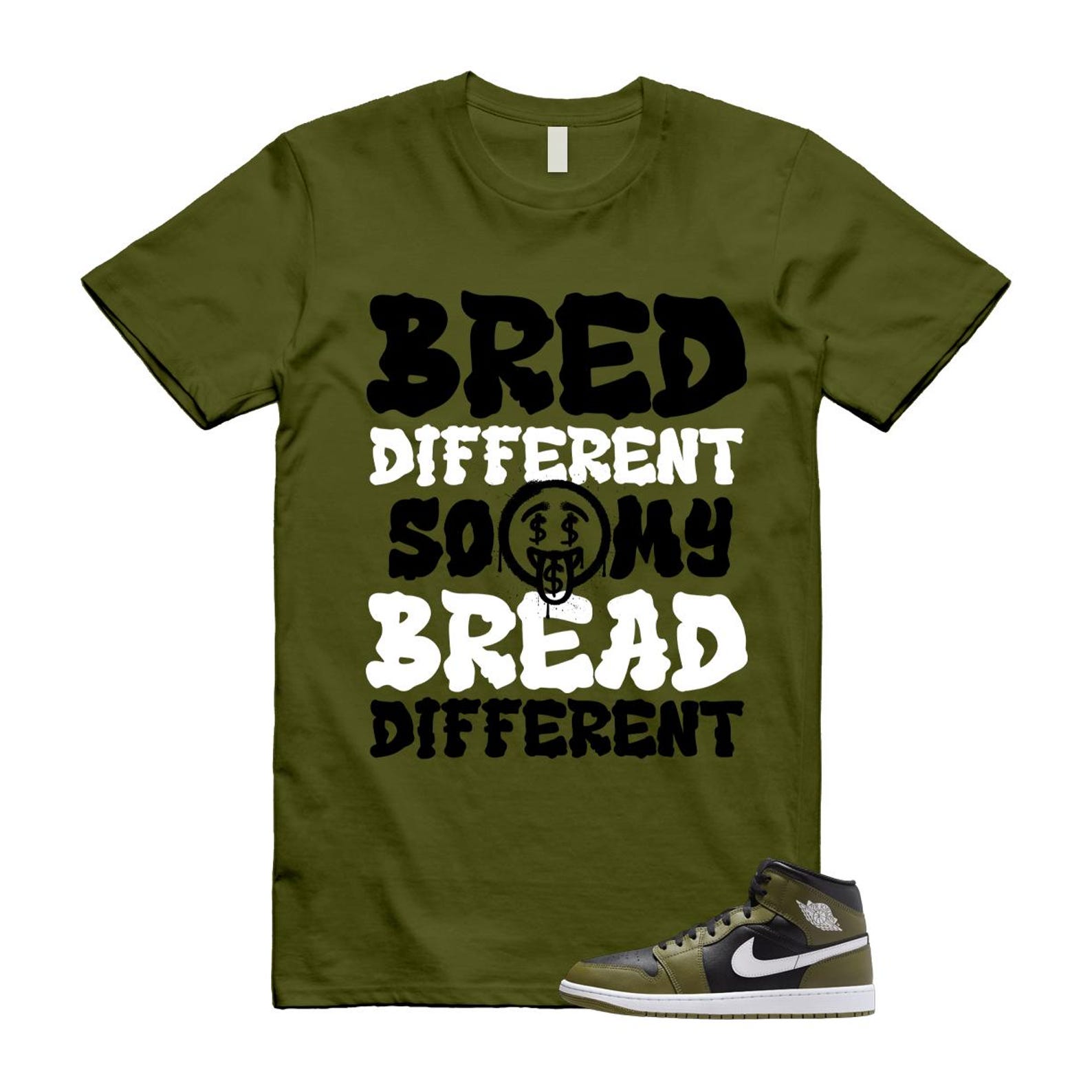 1 Sequoia Olive Green Black White Air Mid T Shirt Match BDBD T-Shirt, Sneaker Match Tee