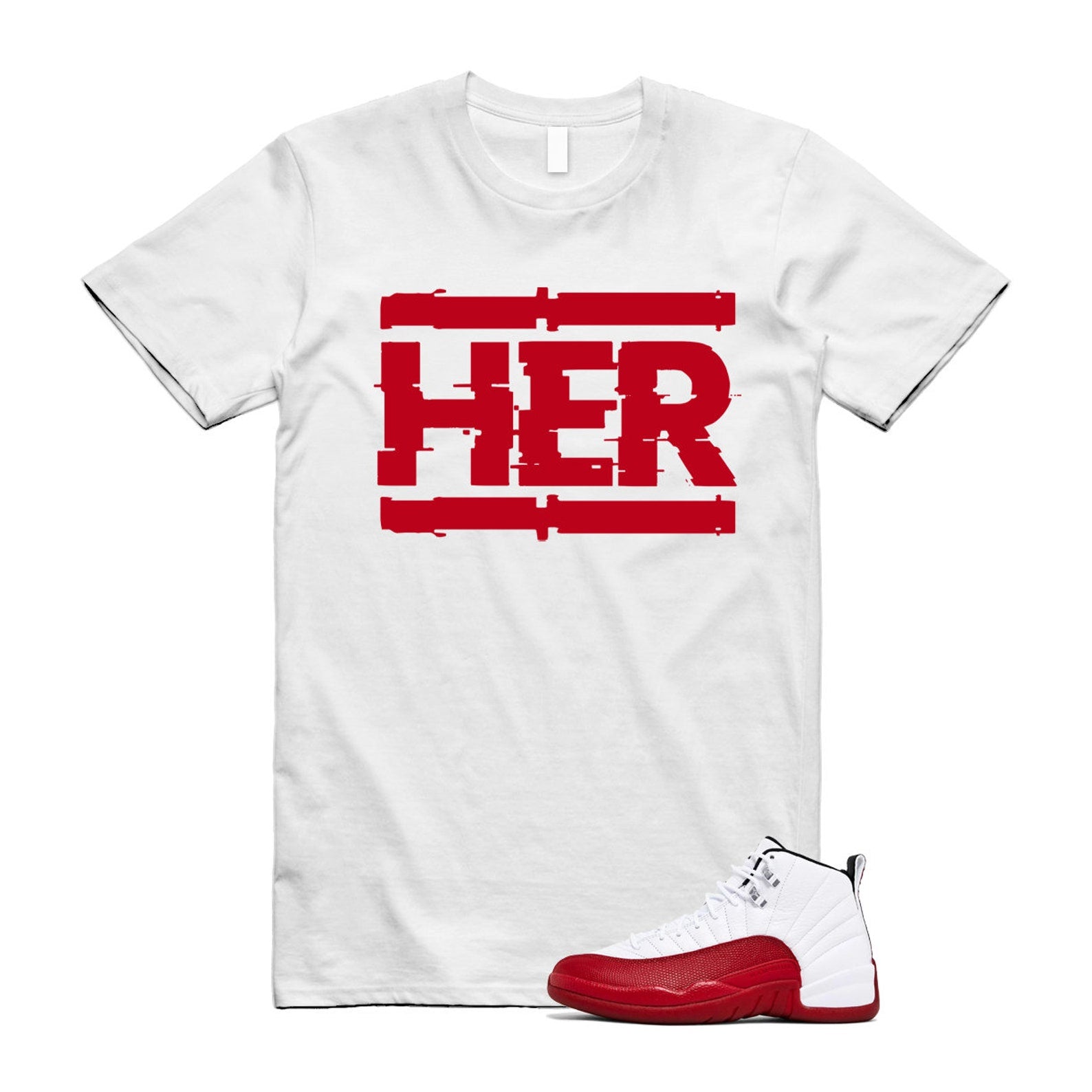 Cherry 12 Varsity Red White T Shirt Match HER T-Shirt, Sneaker Match Tee