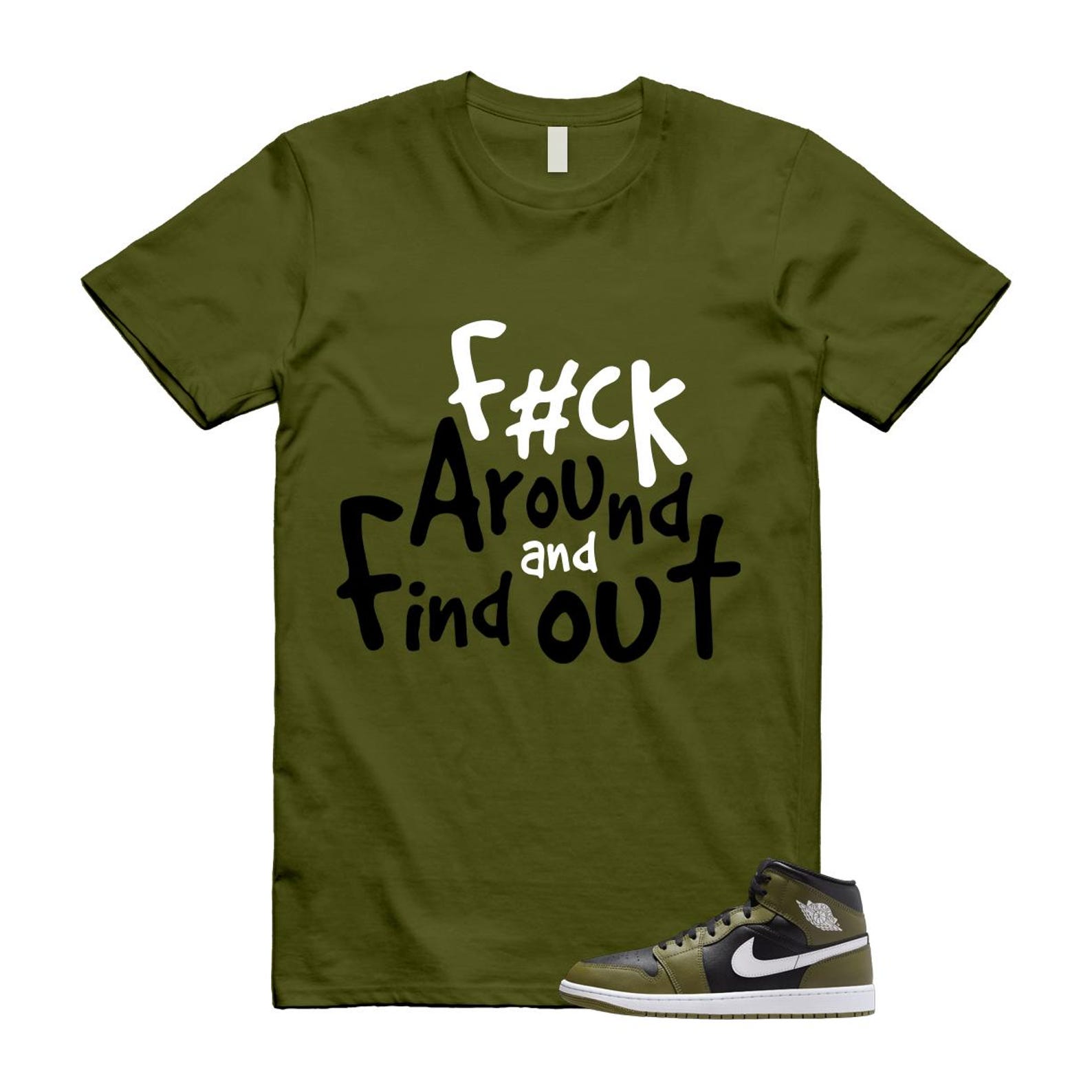 1 Sequoia Olive Green Black White Air Mid T Shirt Match FCK2 T-Shirt, Sneaker Match Tee
