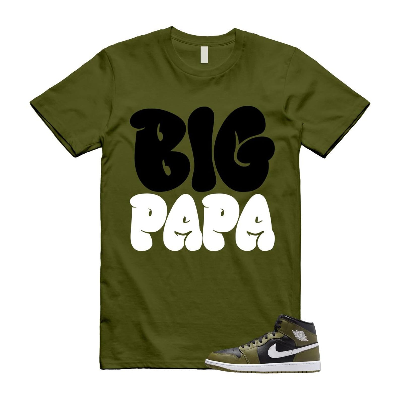 1 Sequoia Olive Green Black White Air Mid T Shirt Match PAPA T-Shirt, Sneaker Match Tee