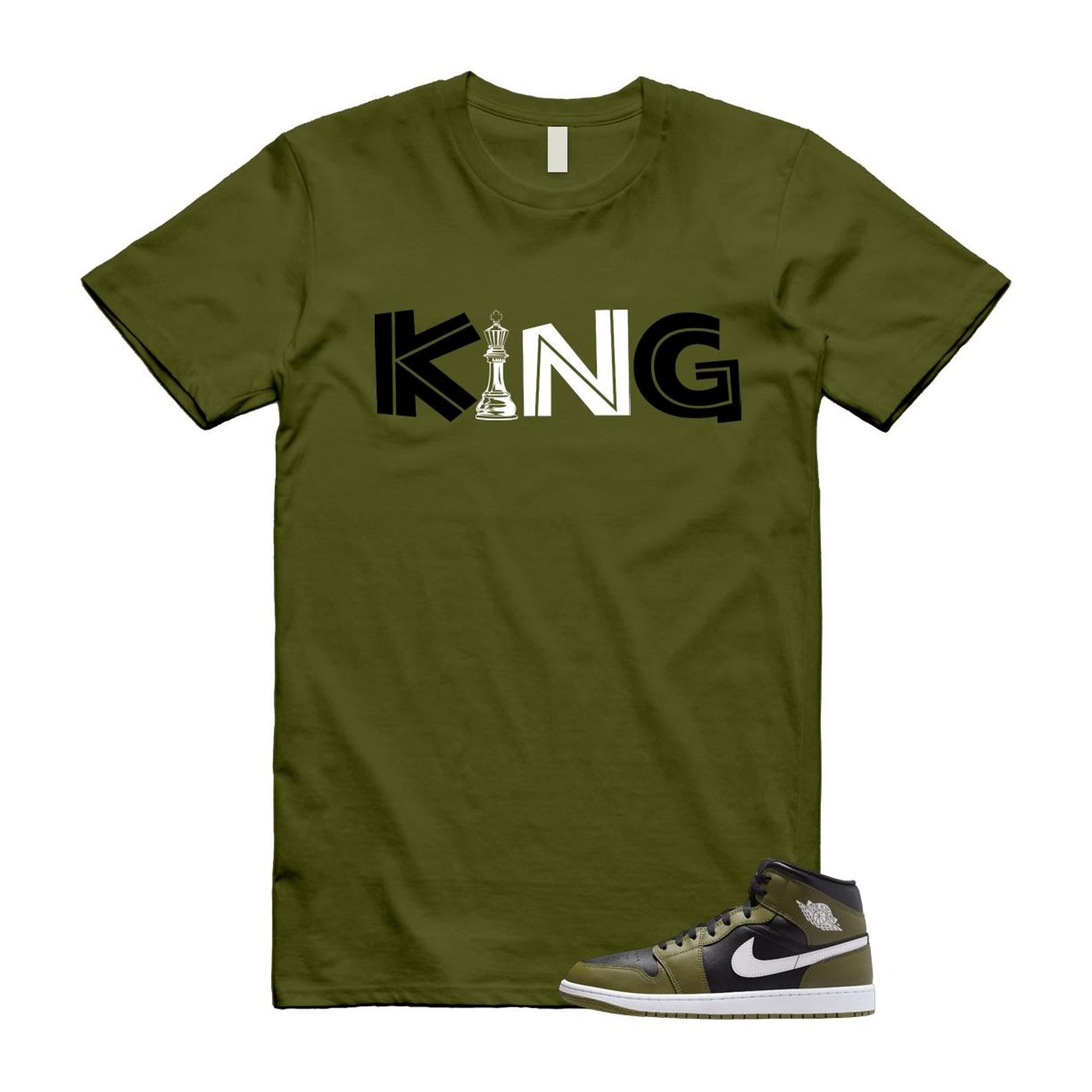 1 Sequoia Olive Green Black White Air Mid T Shirt Match KING T-Shirt, Sneaker Match Tee