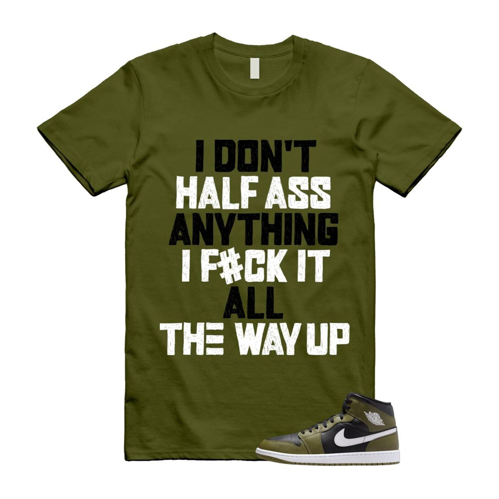 1 Sequoia Olive Green Black White Air Mid T Shirt Match HALF T-Shirt, Sneaker Match Tee