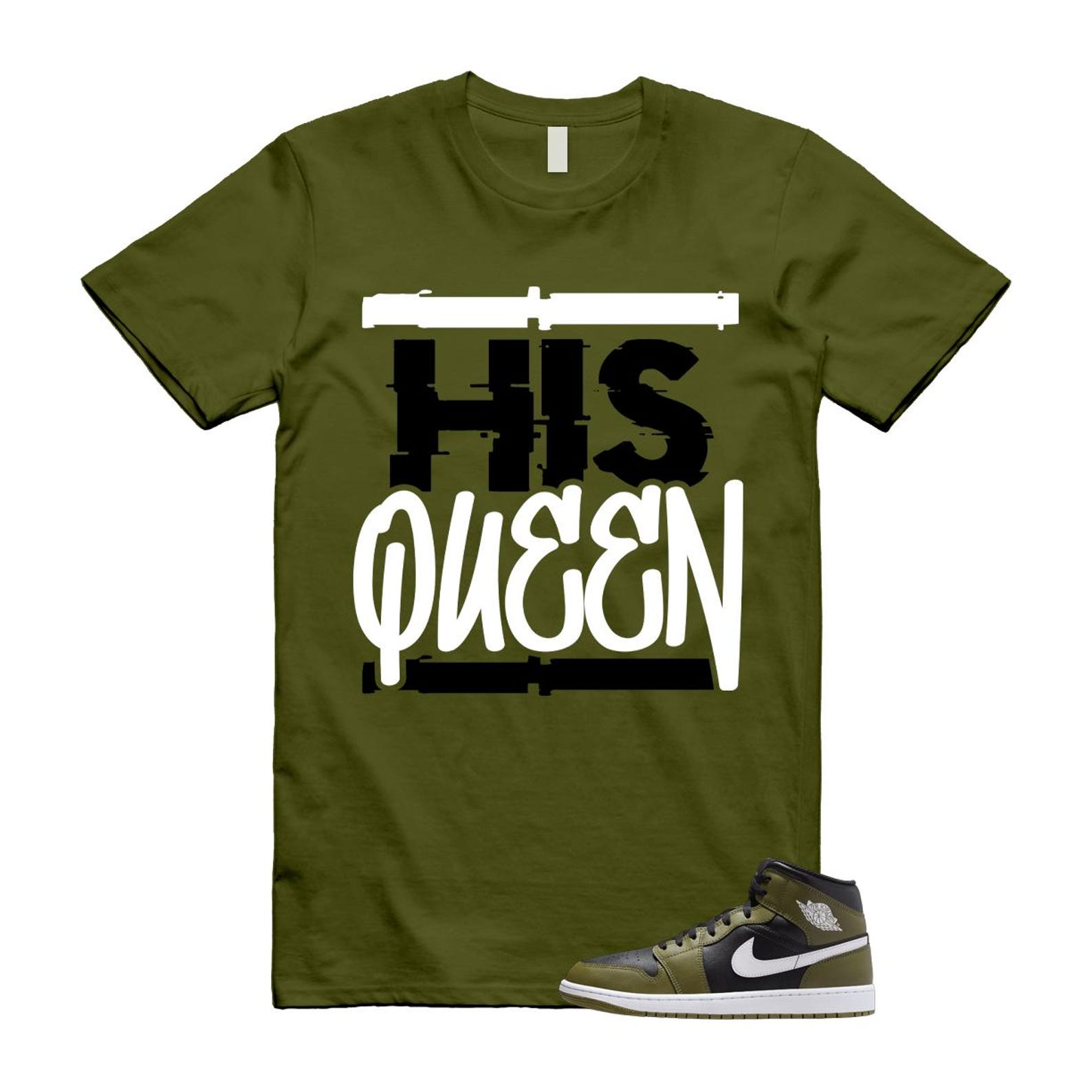 1 Sequoia Olive Green Black White Air Mid T Shirt Match HQ T-Shirt, Sneaker Match Tee