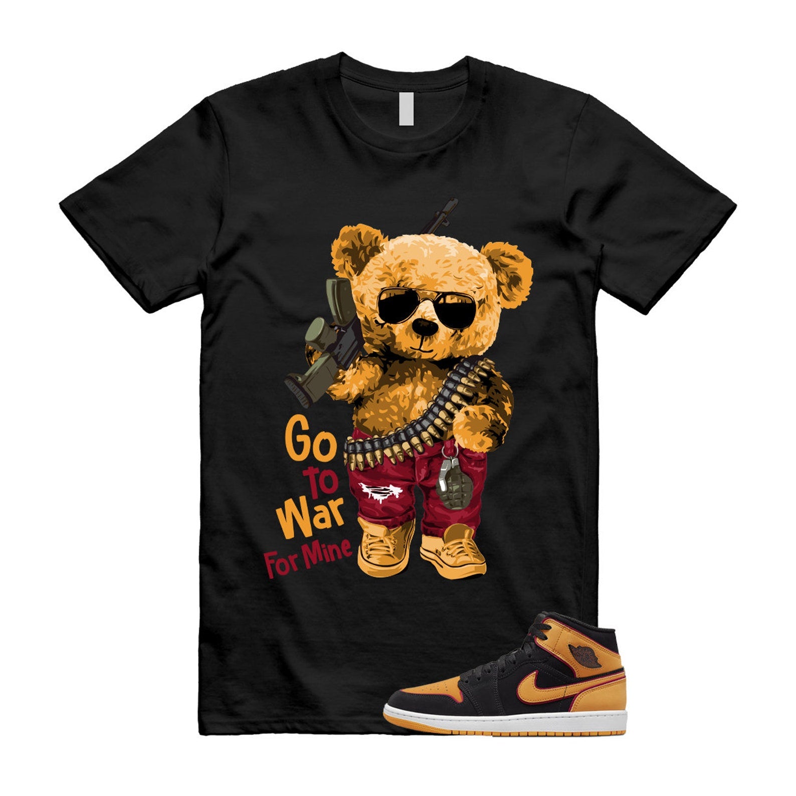 Vivid Orange Fat Tongue Black Cardinal Red 1 Mid T Shirt Match WAR ,FJ4924-008 T-Shirt, Sneaker Match Tee