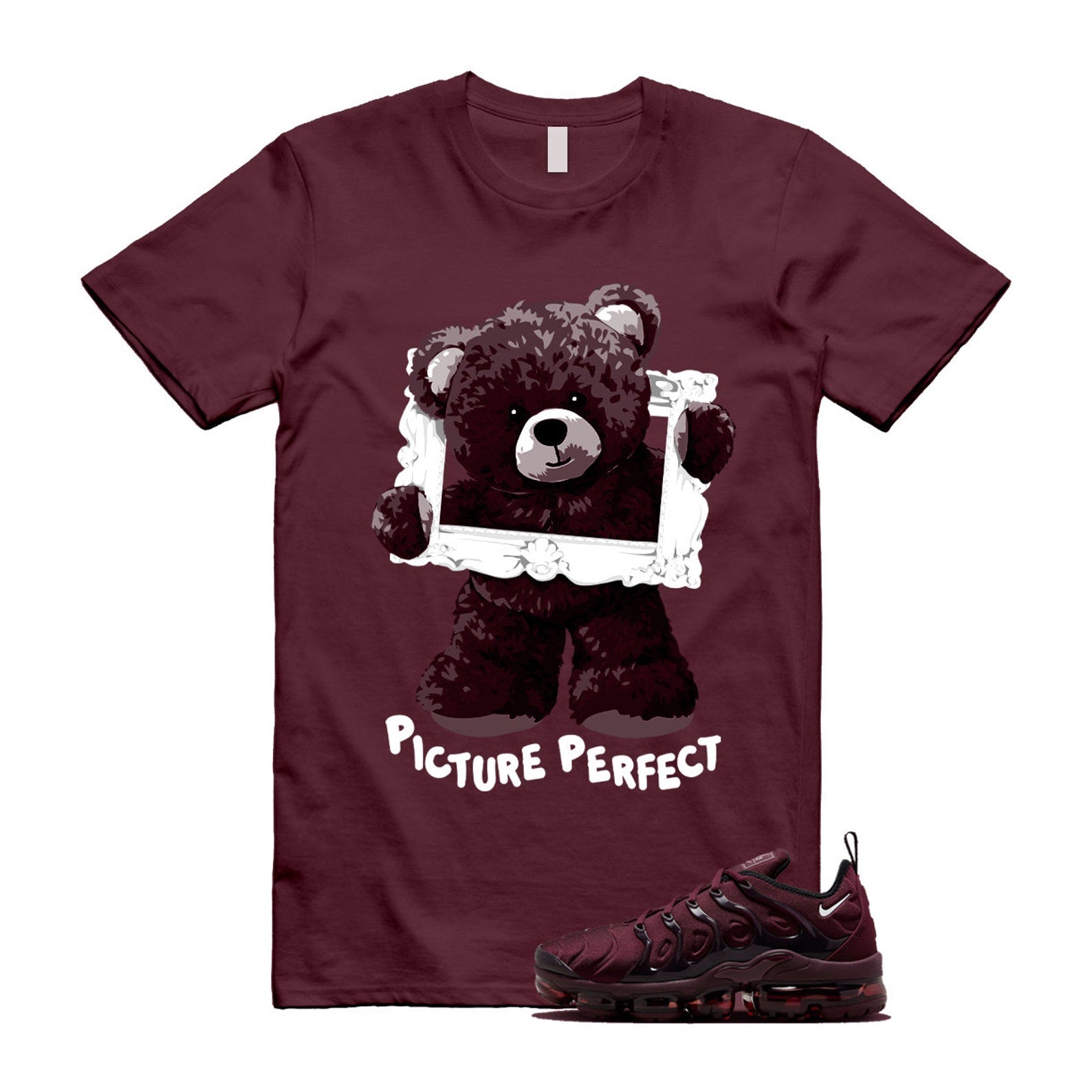 VaporMax Night Maroon Burgundy Cedar White Black Plus Air T Shirt Match PIC ,FN6850-681 T-Shirt, Sneaker Match Tee