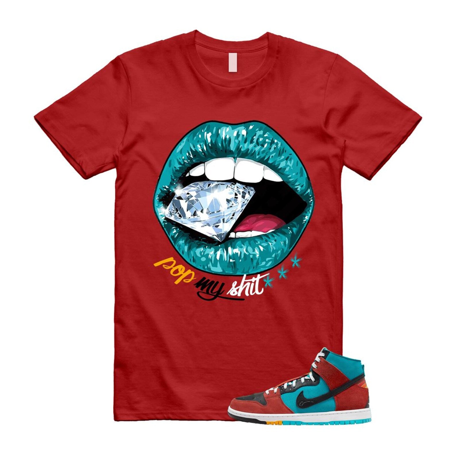 Di'orr Greenwood Navajo Arts Turquoise Blue Black Rugged Orange SB Dunk High T Shirt Match POP ,FQ1775-400 T-Shirt, Sneaker Match Tee