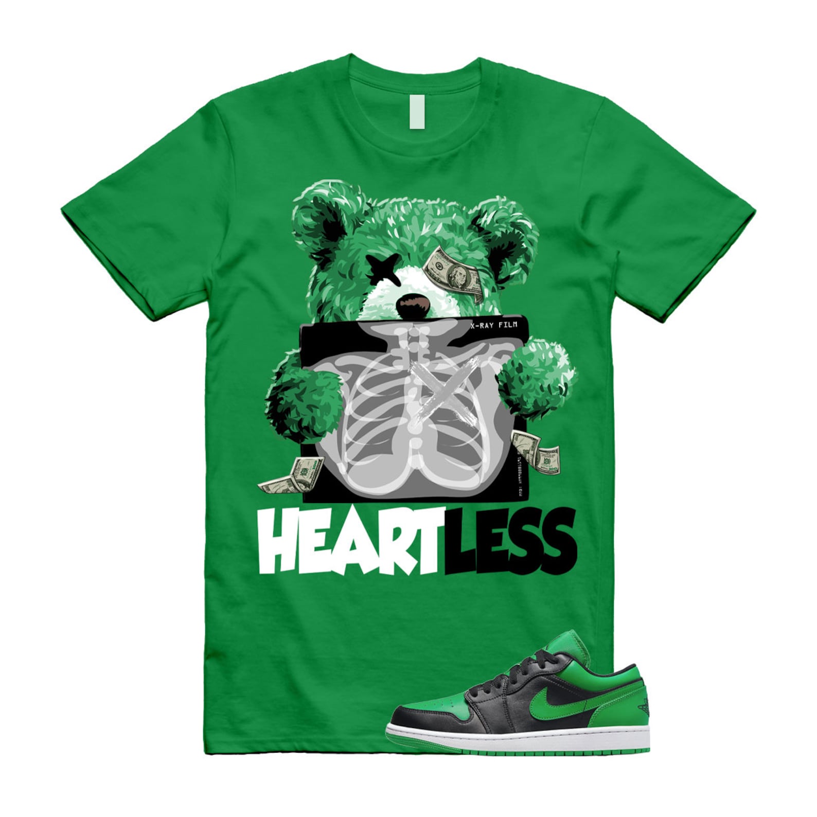 HEART T Shirt to match Air J 1 Low Lucky Green Black White ,553558-065 T-Shirt, Sneaker Match Tee