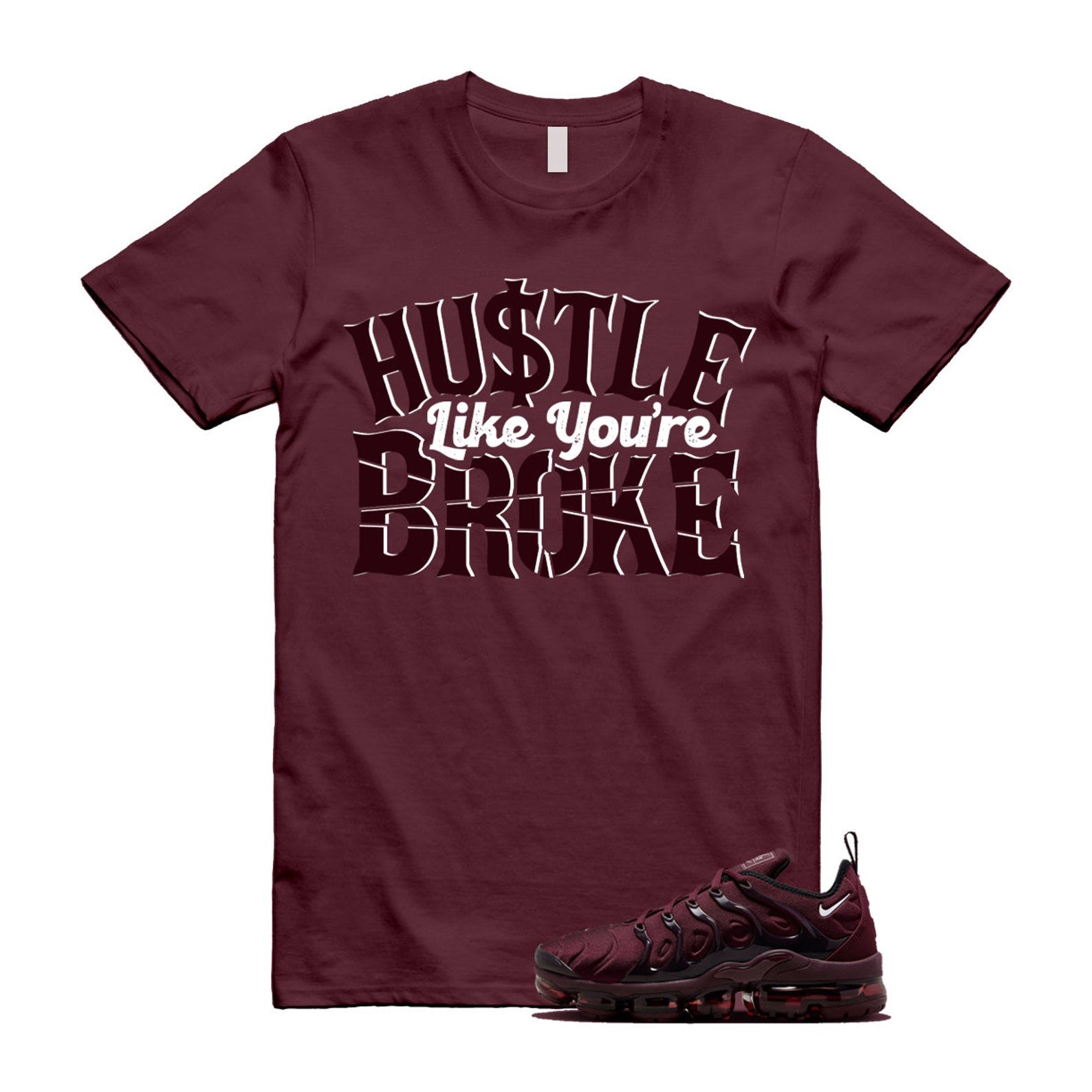 VaporMax Night Maroon Burgundy Cedar White Black Plus Air T Shirt Match BROKE ,FN6850-681 T-Shirt, Sneaker Match Tee